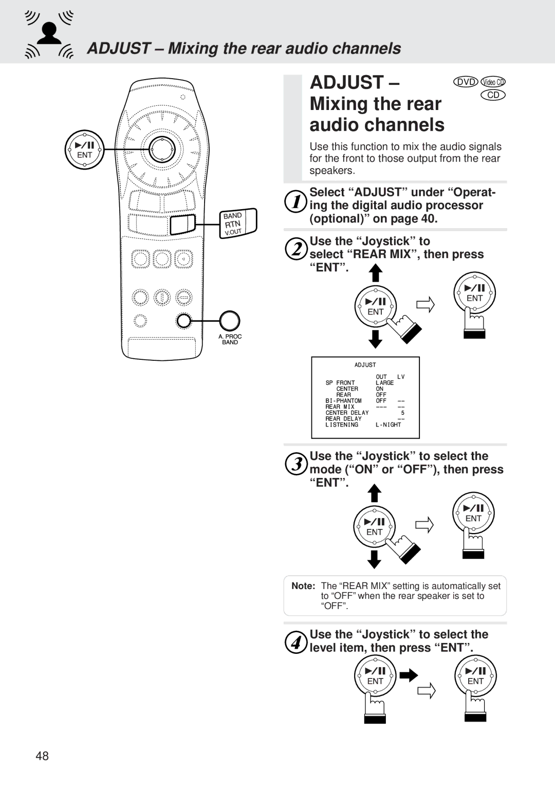 Alpine DVA-5205P owner manual Mixing the rear Audio channels, Adjust Mixing the rear audio channels 