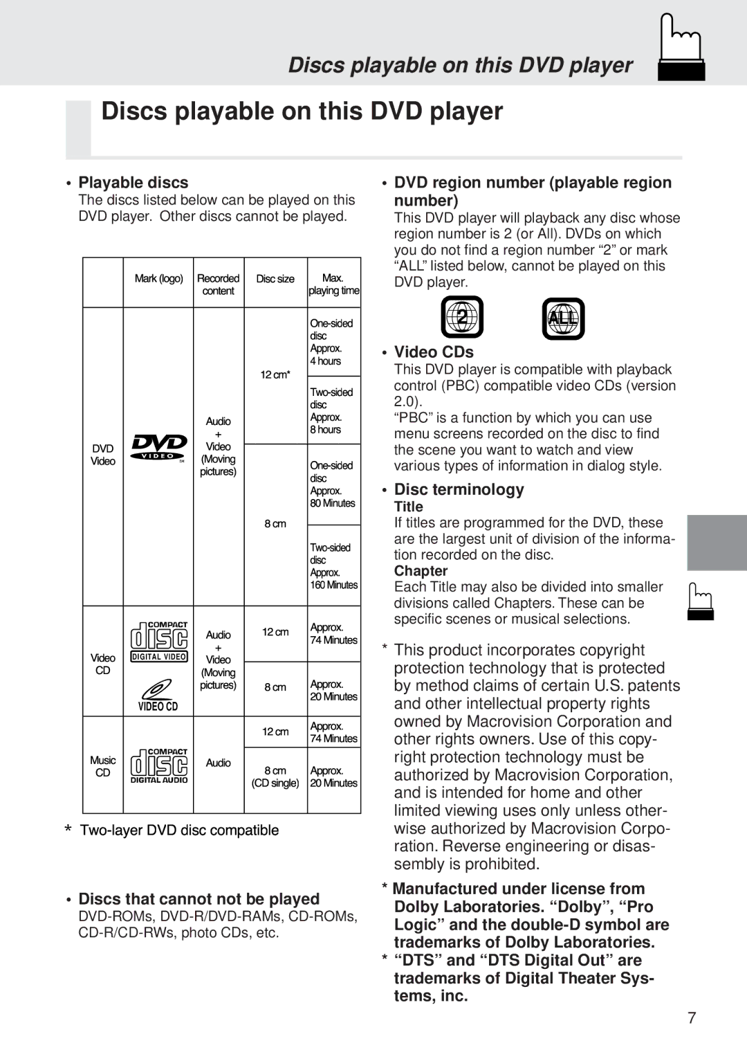 Alpine DVA-5205P owner manual Discs playable on this DVD player 