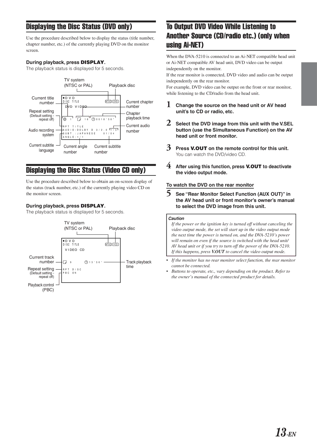 Alpine DVA-5210 owner manual Displaying the Disc Status DVD only, Using Ai-NET, 13-EN 