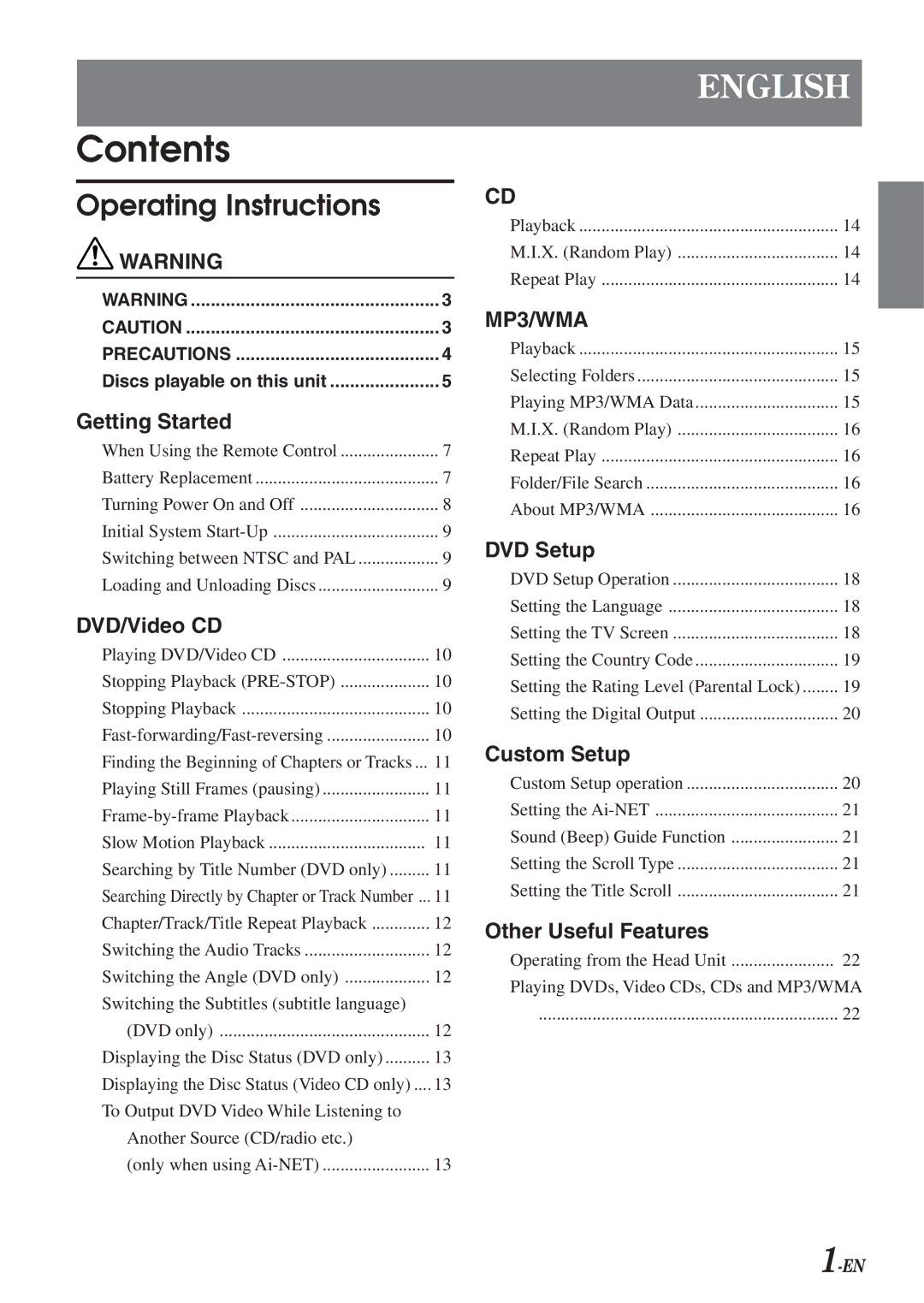 Alpine DVA-5210 owner manual Contents 