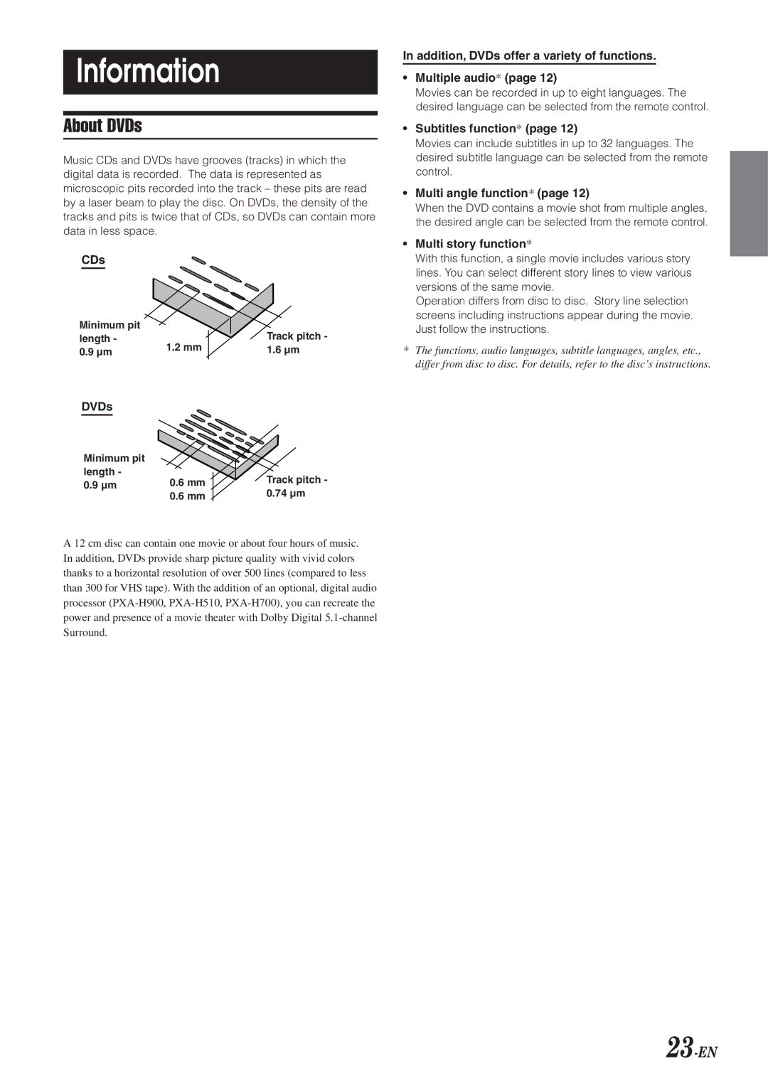 Alpine DVA-5210 owner manual Information, About DVDs, 23-EN 