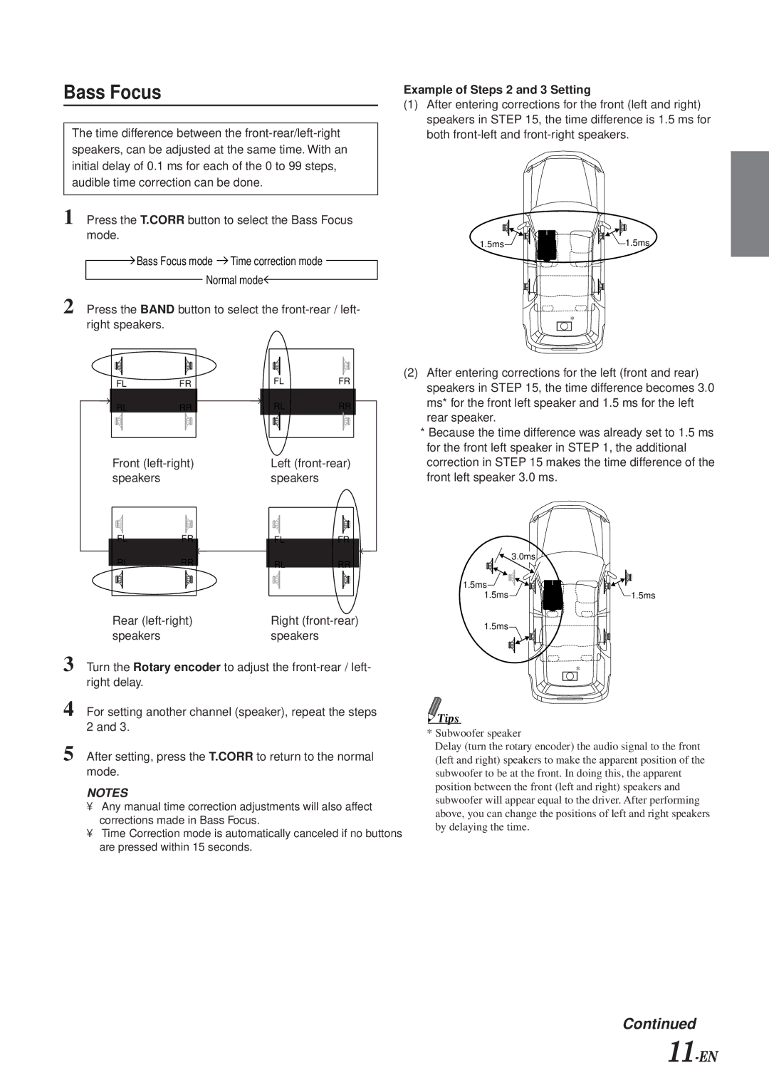 Alpine DVA-7996 owner manual Bass Focus, Example of Steps 2 and 3 Setting 