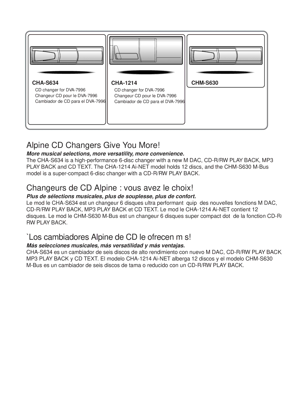 Alpine DVA-7996 owner manual Alpine CD Changers Give You More 