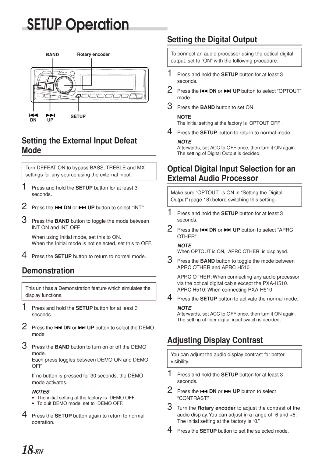 Alpine DVA-7996 owner manual Setting the External Input Defeat Mode, Demonstration, Setting the Digital Output, DN or 