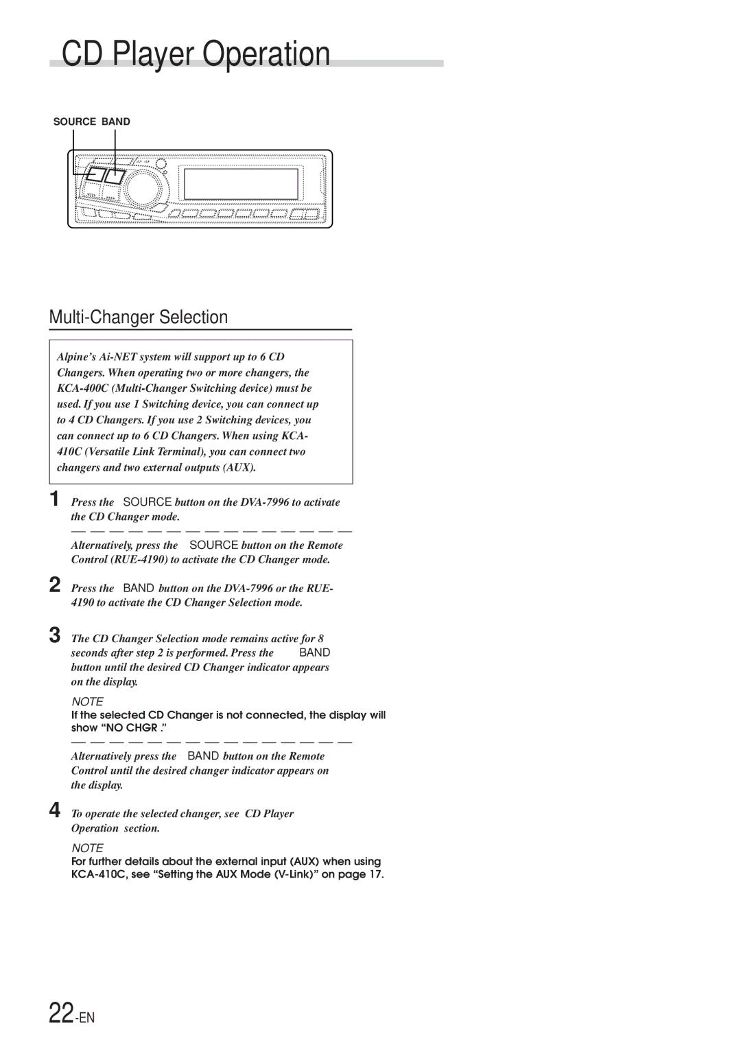 Alpine DVA-7996 owner manual Multi-Changer Selection 