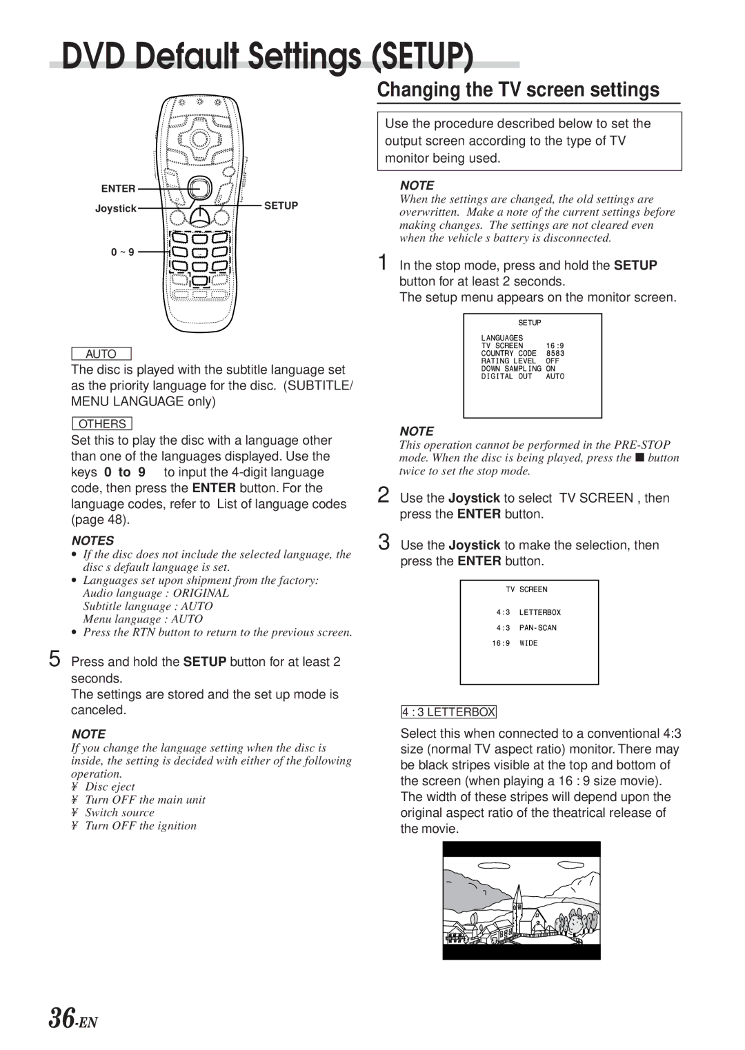 Alpine DVA-7996 owner manual Changing the TV screen settings, 36-EN 