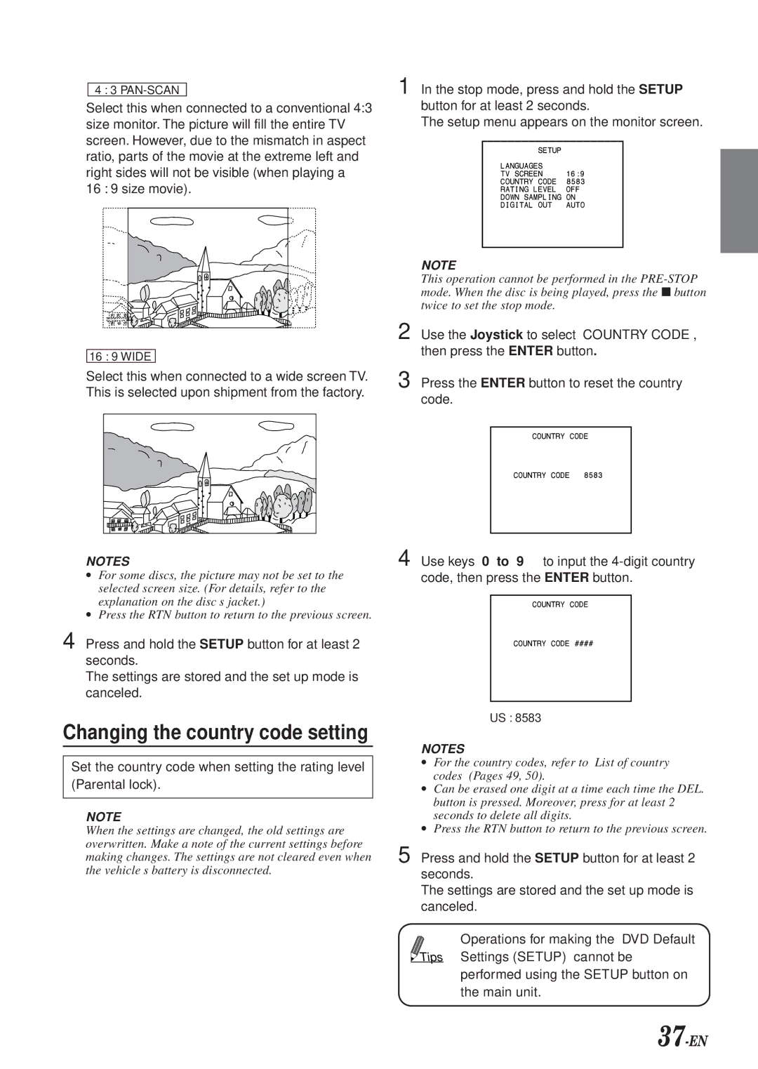 Alpine DVA-7996 owner manual Changing the country code setting 