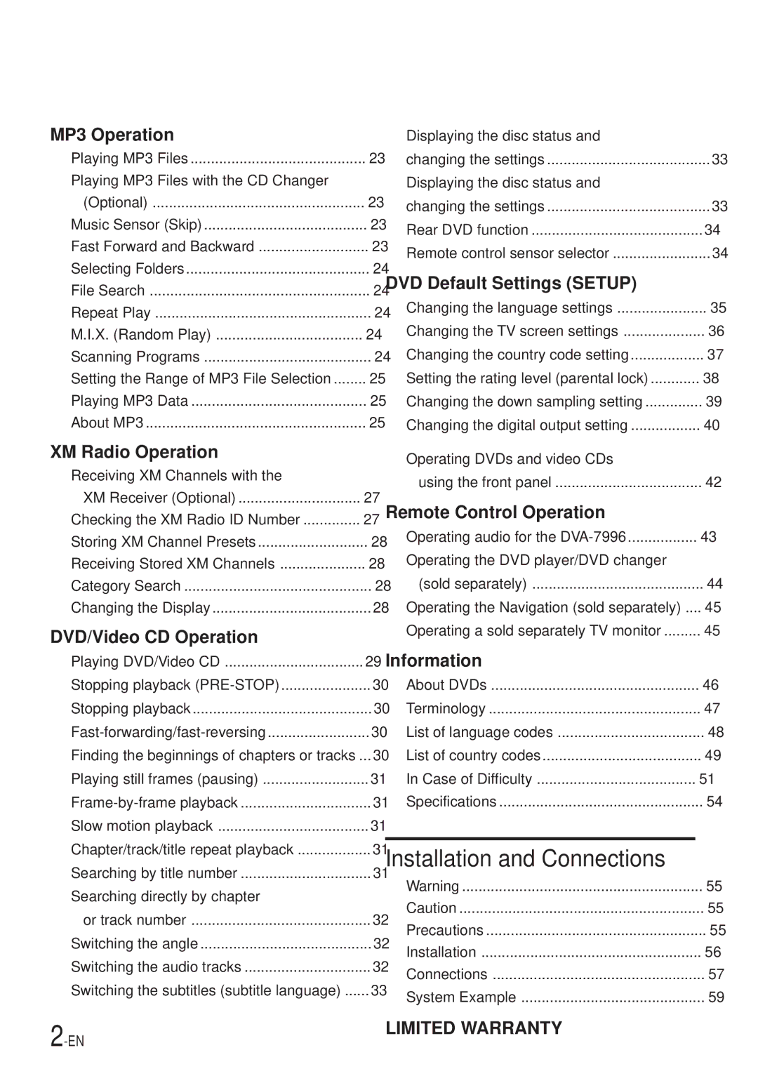 Alpine DVA-7996 owner manual Installation and Connections 