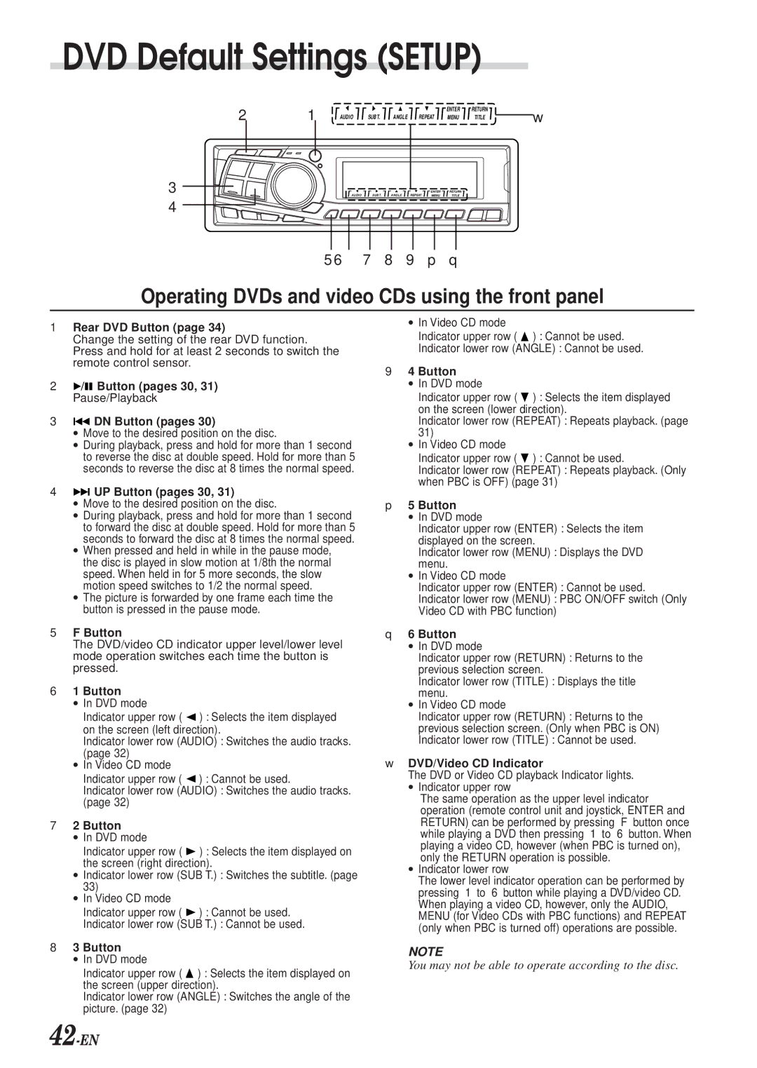 Alpine DVA-7996 owner manual Operating DVDs and video CDs using the front panel 