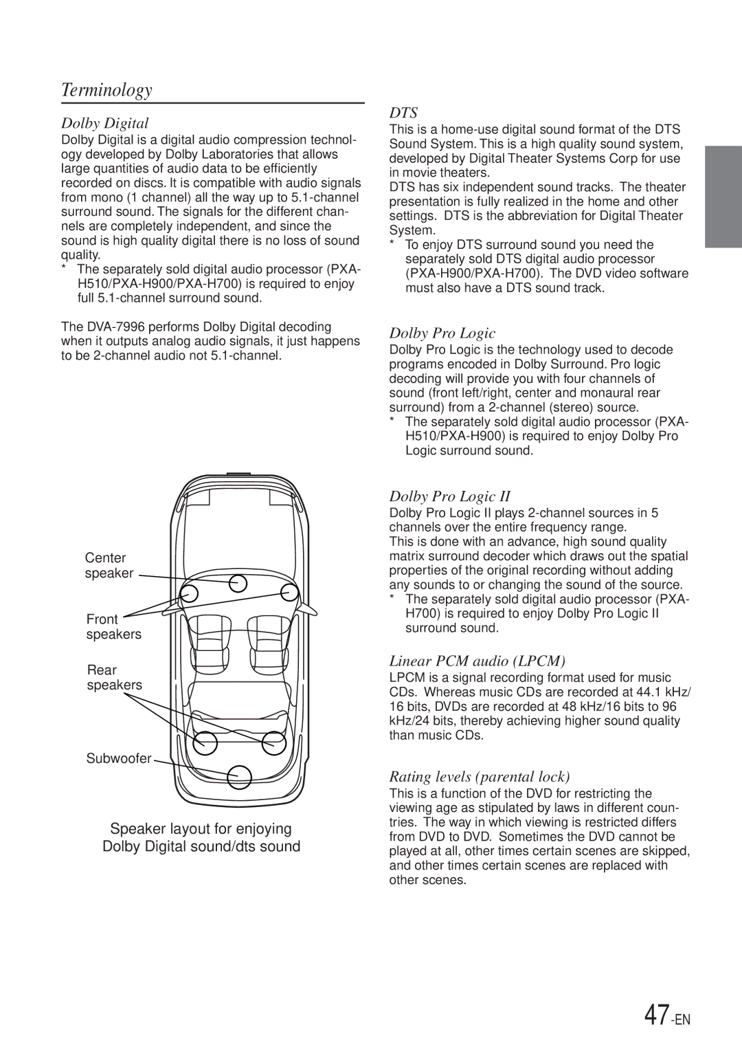 Alpine DVA-7996 owner manual Terminology, Dolby Digital 