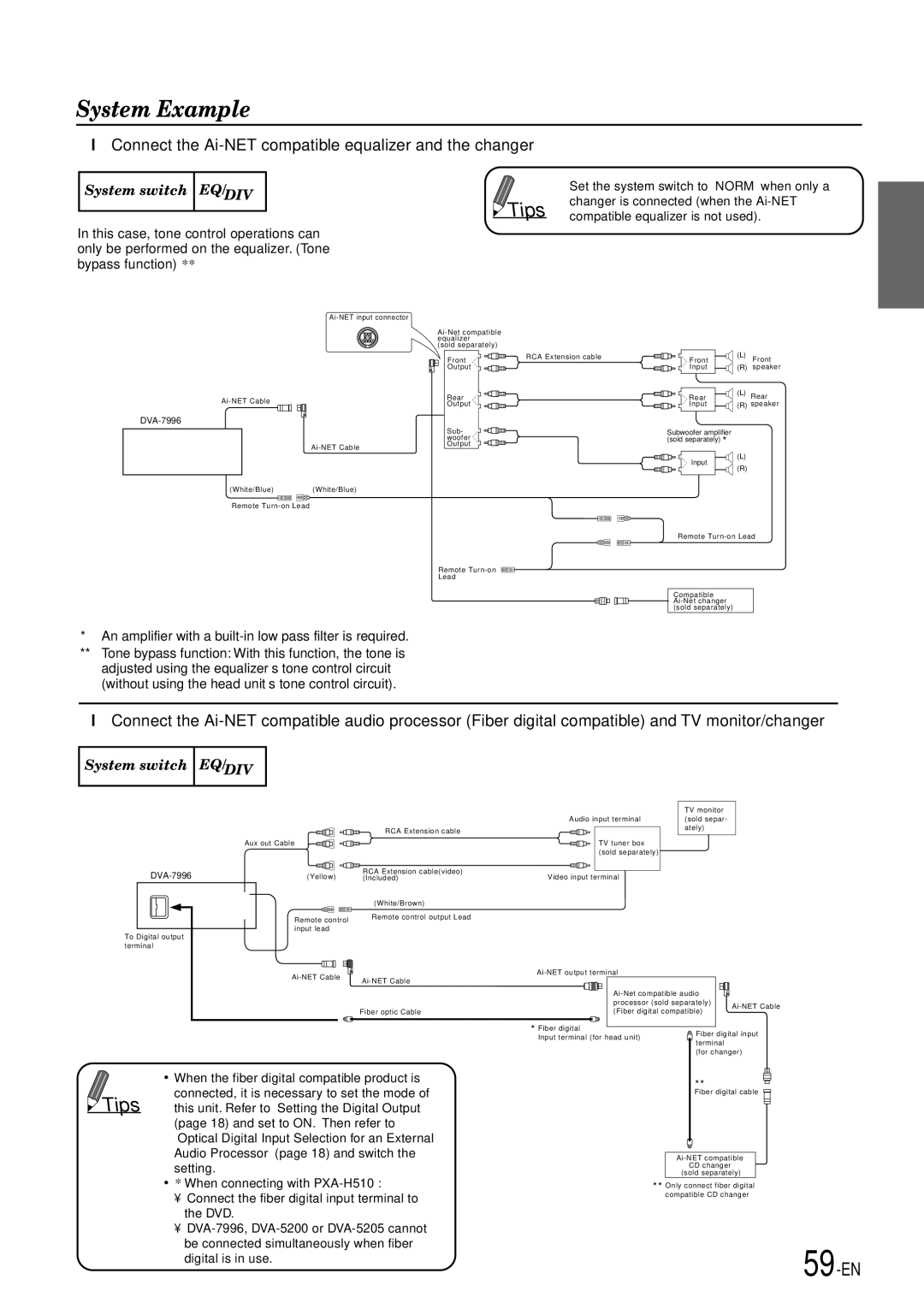 Alpine DVA-7996 owner manual System Example, System switch EQ/DIV 