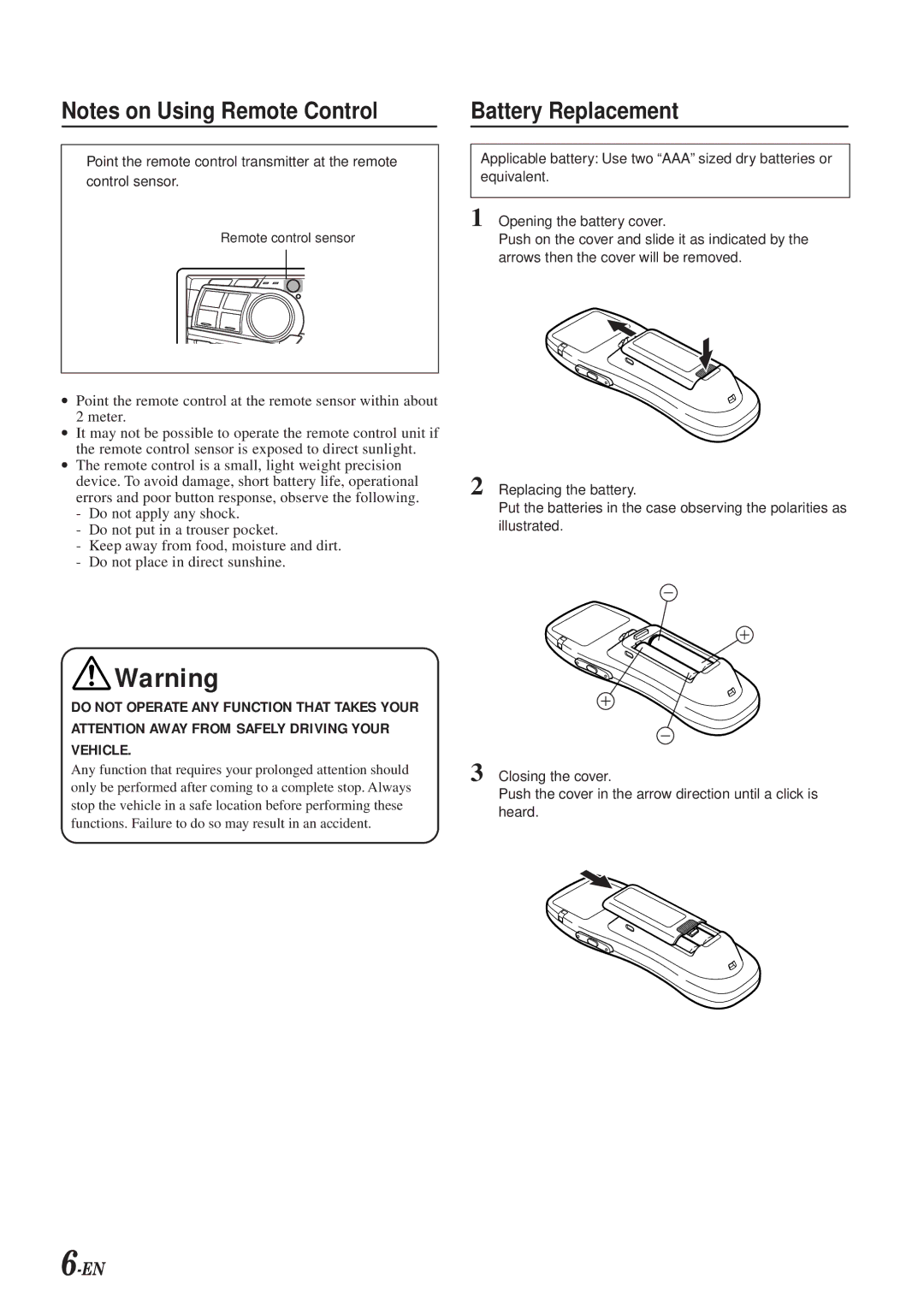 Alpine DVA-7996 owner manual Battery Replacement 