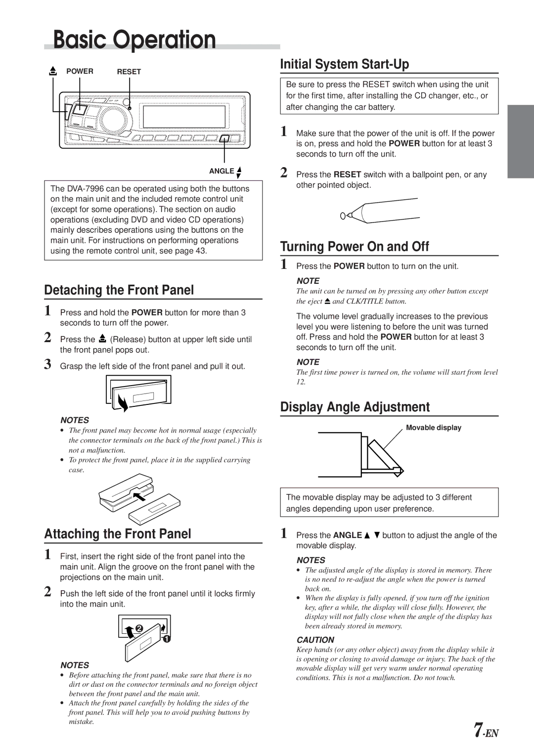 Alpine DVA-7996 owner manual Basic Operation 