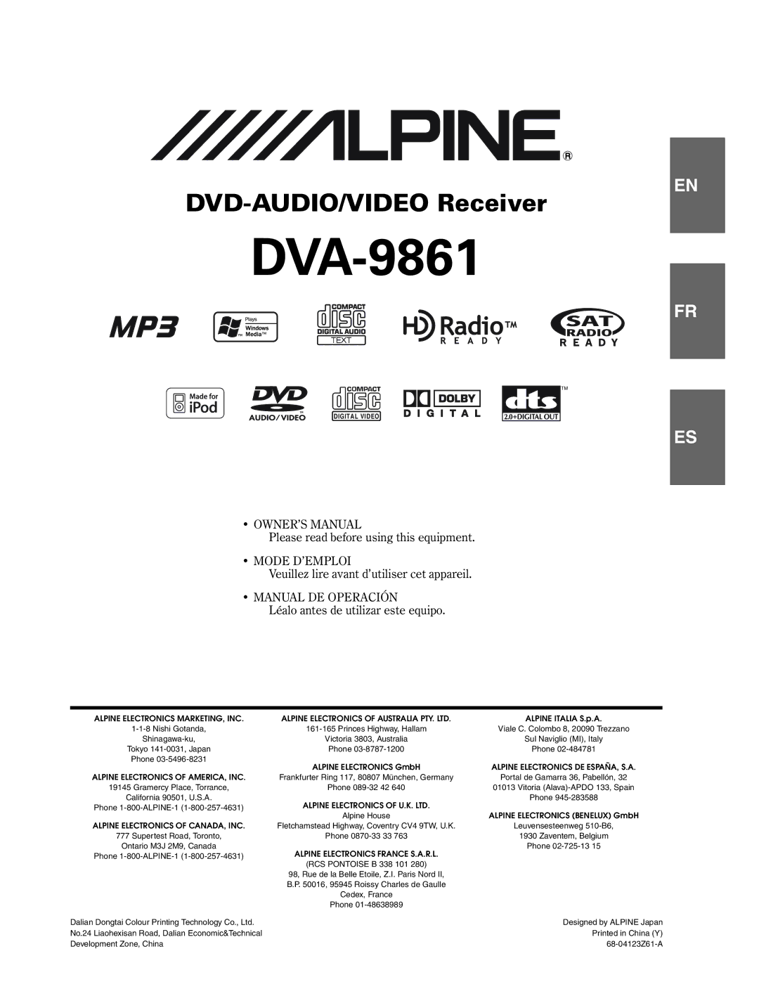 Alpine DVA-9861 owner manual 