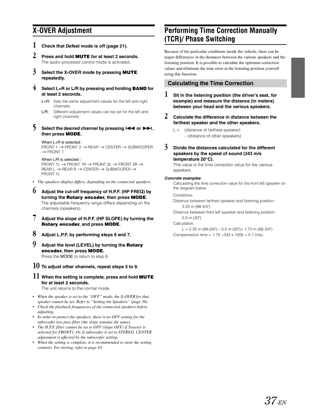 Alpine DVA-9861 owner manual Over Adjustment, Calculating the Time Correction, 37-EN 