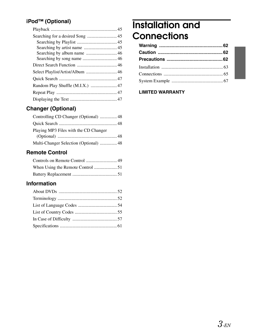 Alpine DVA-9861 owner manual IPod Optional, Precautions 