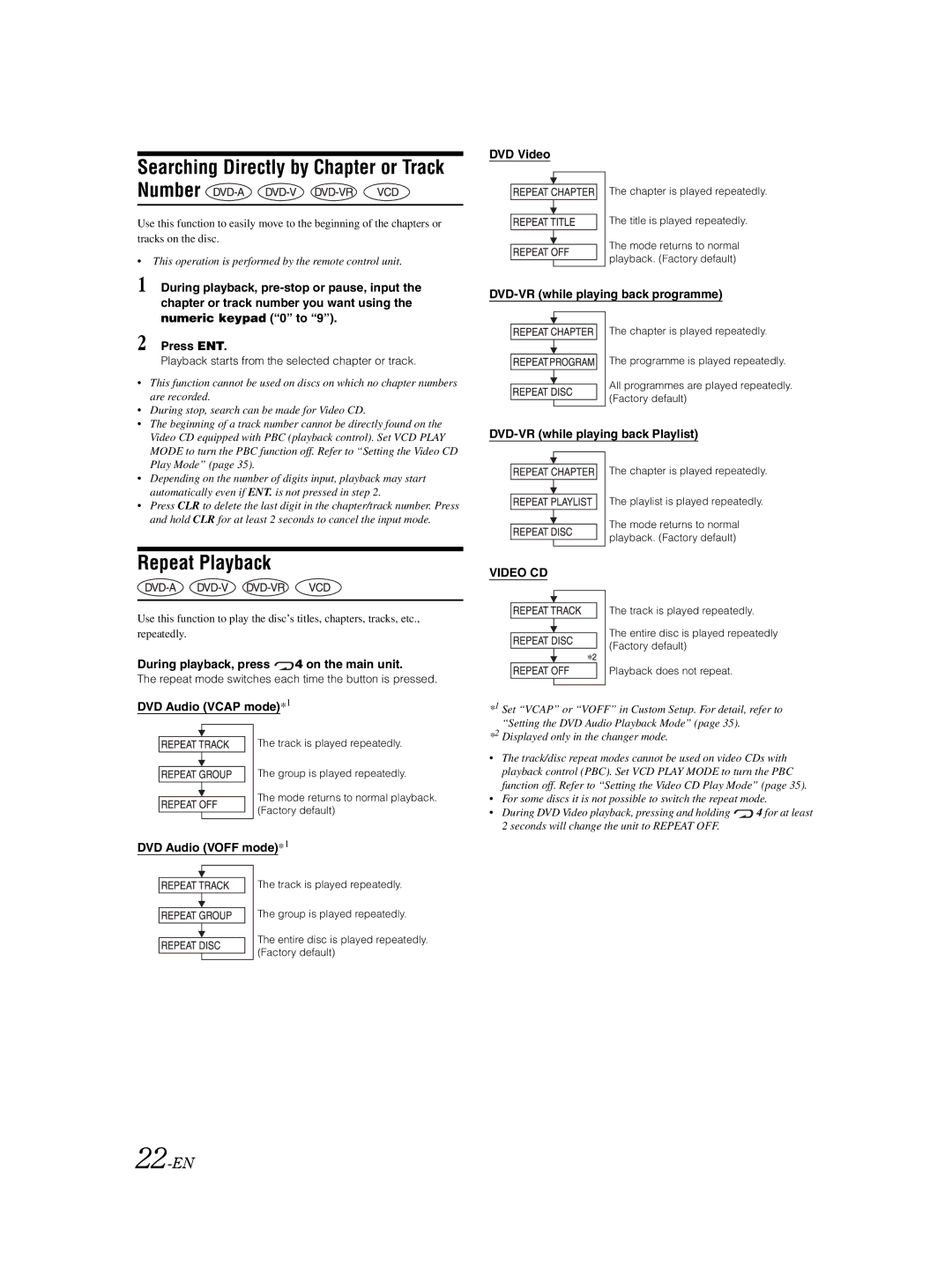 Alpine DVA-9861Ri owner manual Repeat Playback, 22-EN 