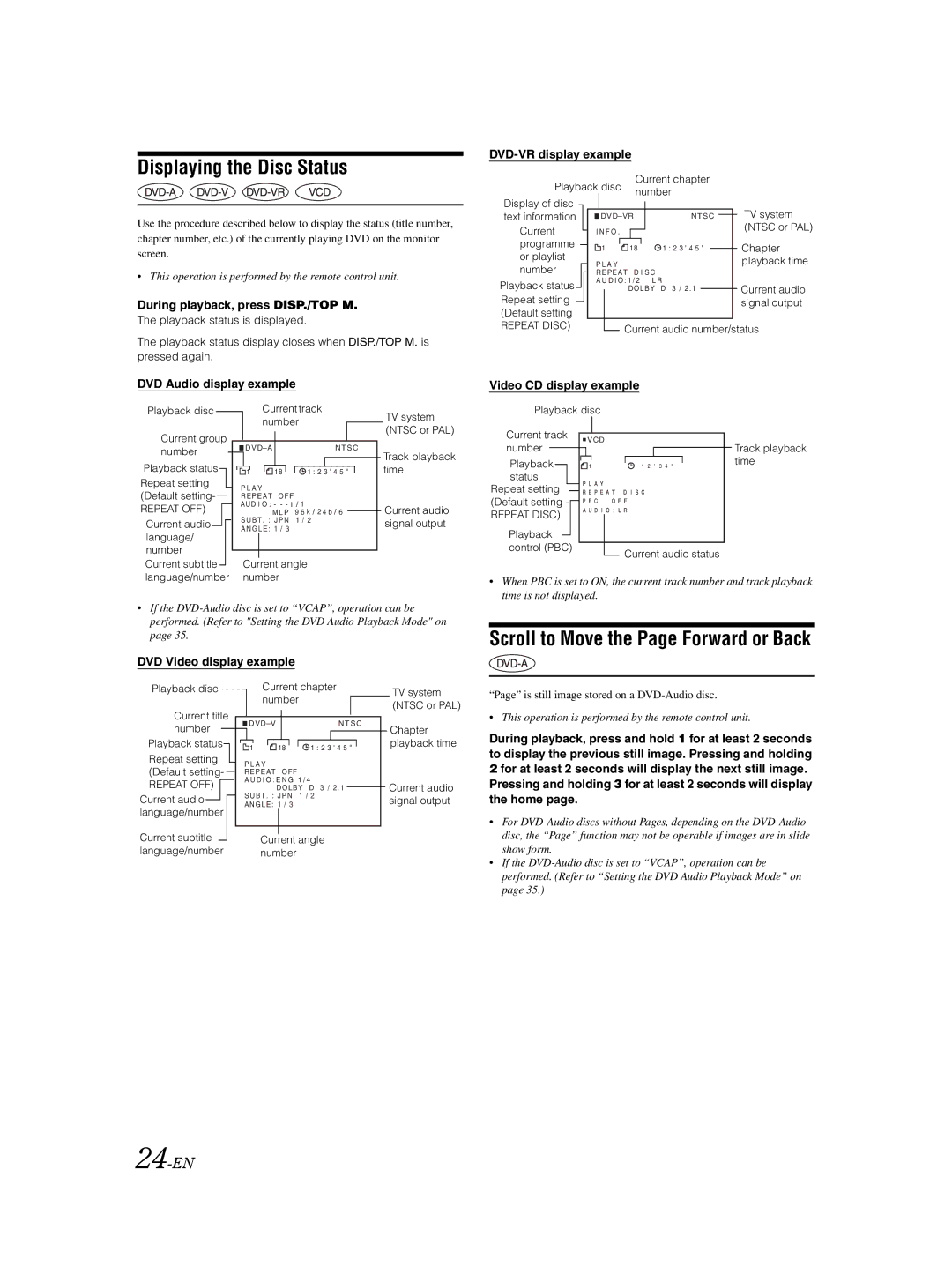 Alpine DVA-9861Ri owner manual Displaying the Disc Status, Scroll to Move the Page Forward or Back, 24-EN 