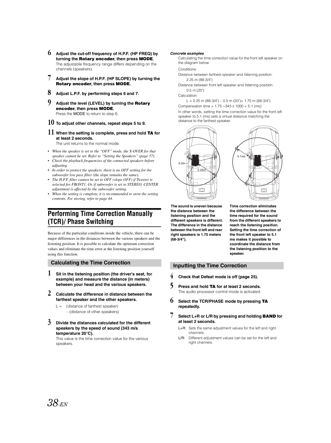 Alpine DVA-9861Ri Performing Time Correction Manually TCR/ Phase Switching, Calculating the Time Correction, 38-EN 