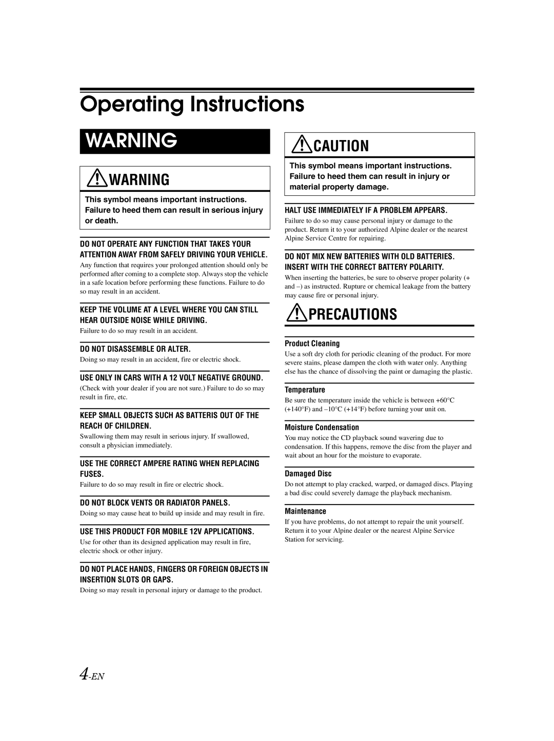 Alpine DVA-9861Ri owner manual Operating Instructions 