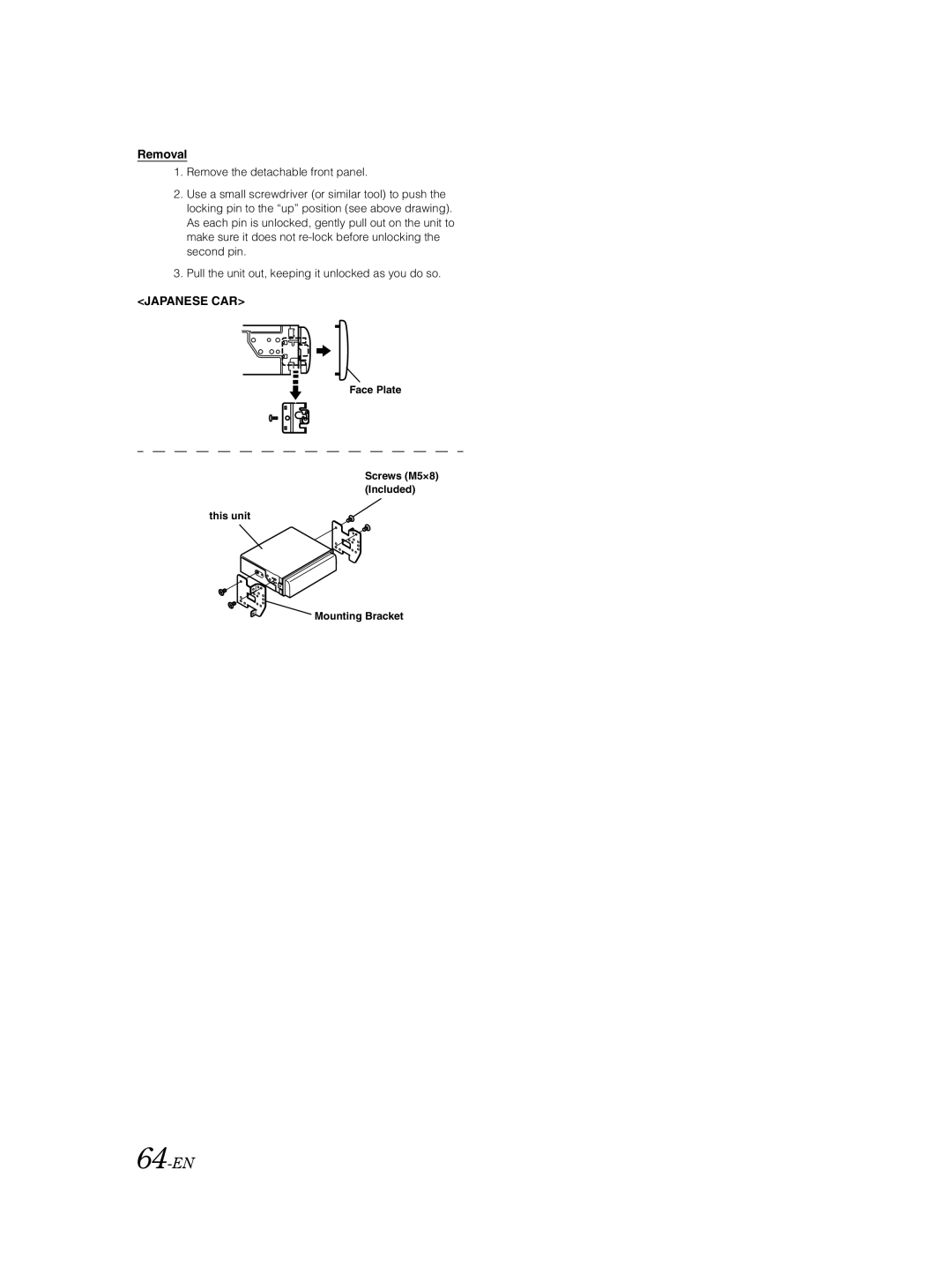 Alpine DVA-9861Ri owner manual 64-EN, Removal 