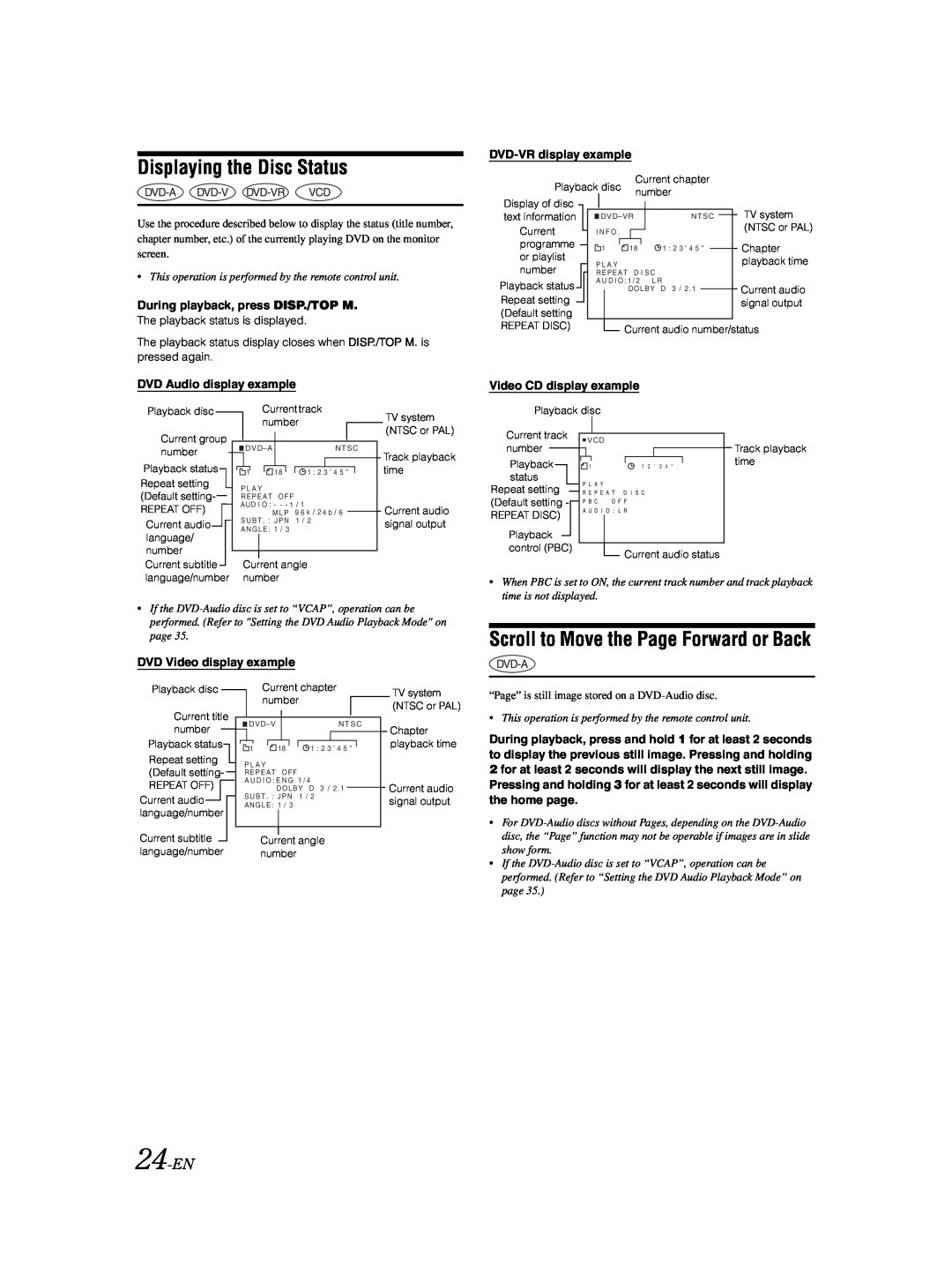 Alpine DVA-9861Ri owner manual Displaying the Disc Status, Scroll to Move the Page Forward or Back, 24-EN 
