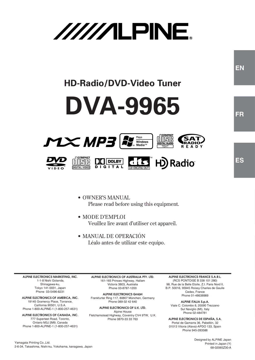 Alpine DVA-9965 owner manual 