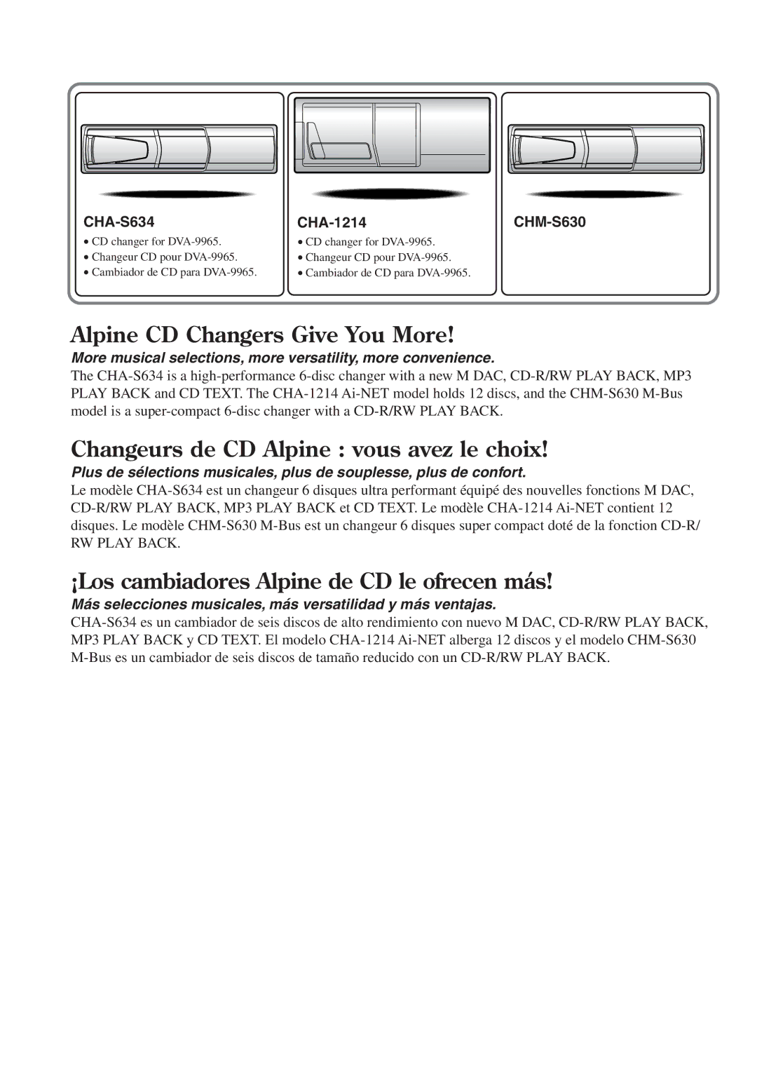 Alpine DVA-9965 owner manual CHA-S634, CHA-1214 CHM-S630 