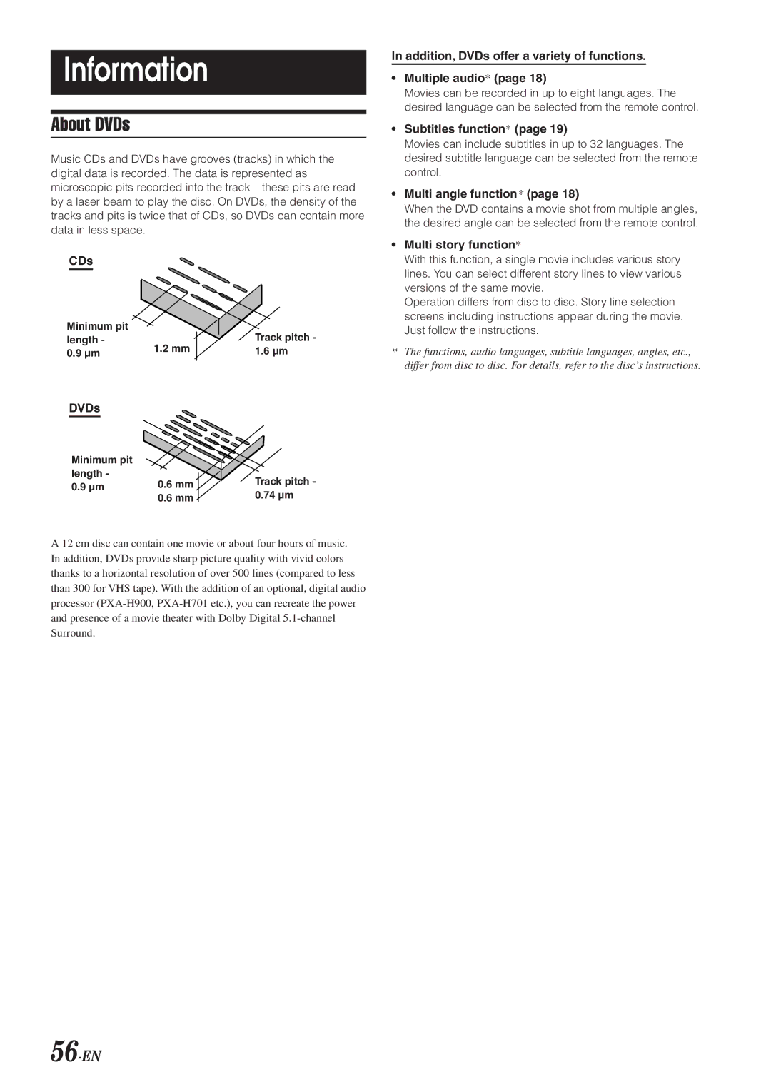 Alpine DVA-9965 owner manual Information, About DVDs, 56-EN 