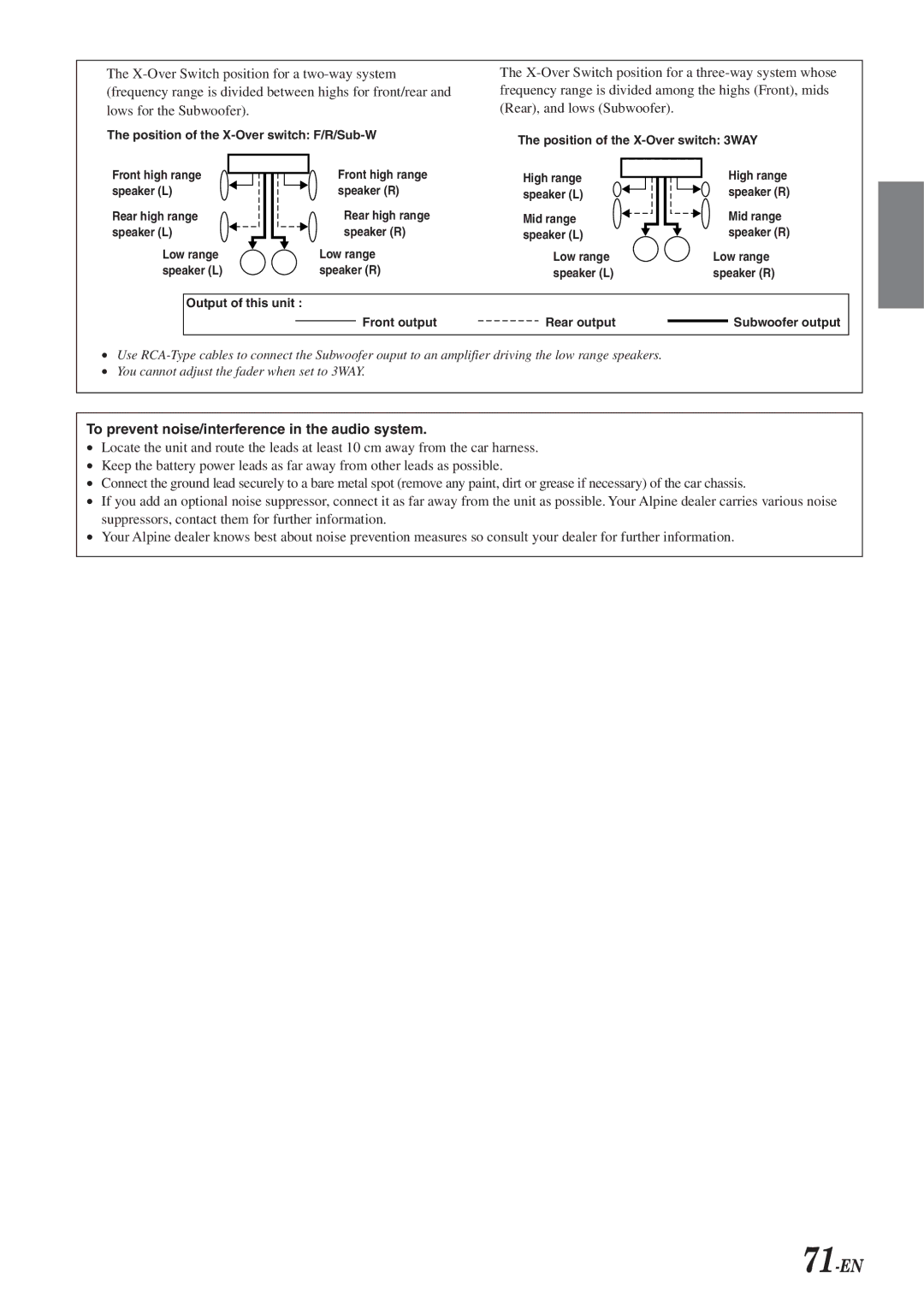 Alpine DVA-9965 owner manual 71-EN, To prevent noise/interference in the audio system 