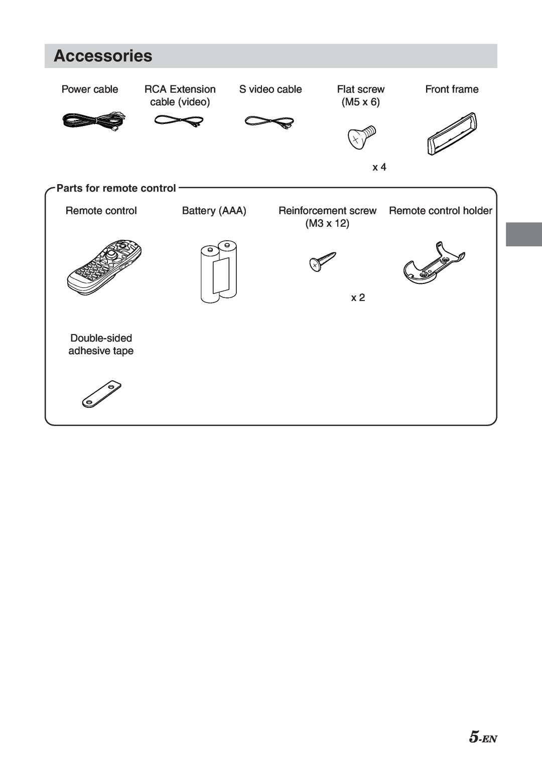 Alpine DVI-9990 manual Accessories, Parts for remote control 