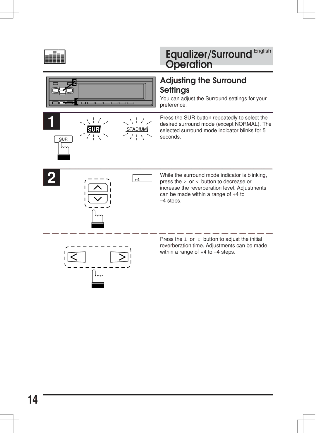 Alpine ERA-G311 owner manual Adjusting the Surround, Settings 