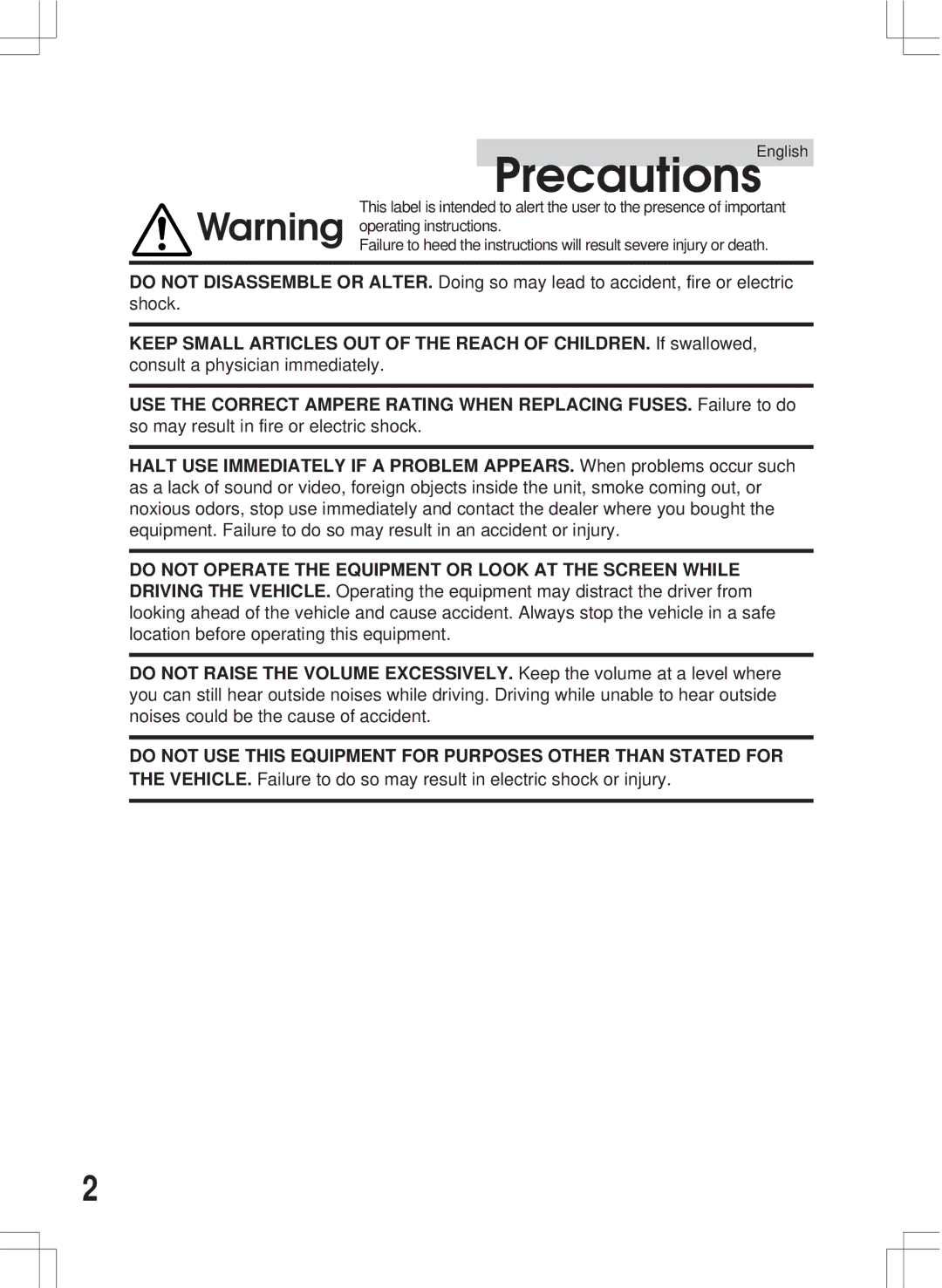 Alpine ERA-G311 owner manual Precautions 