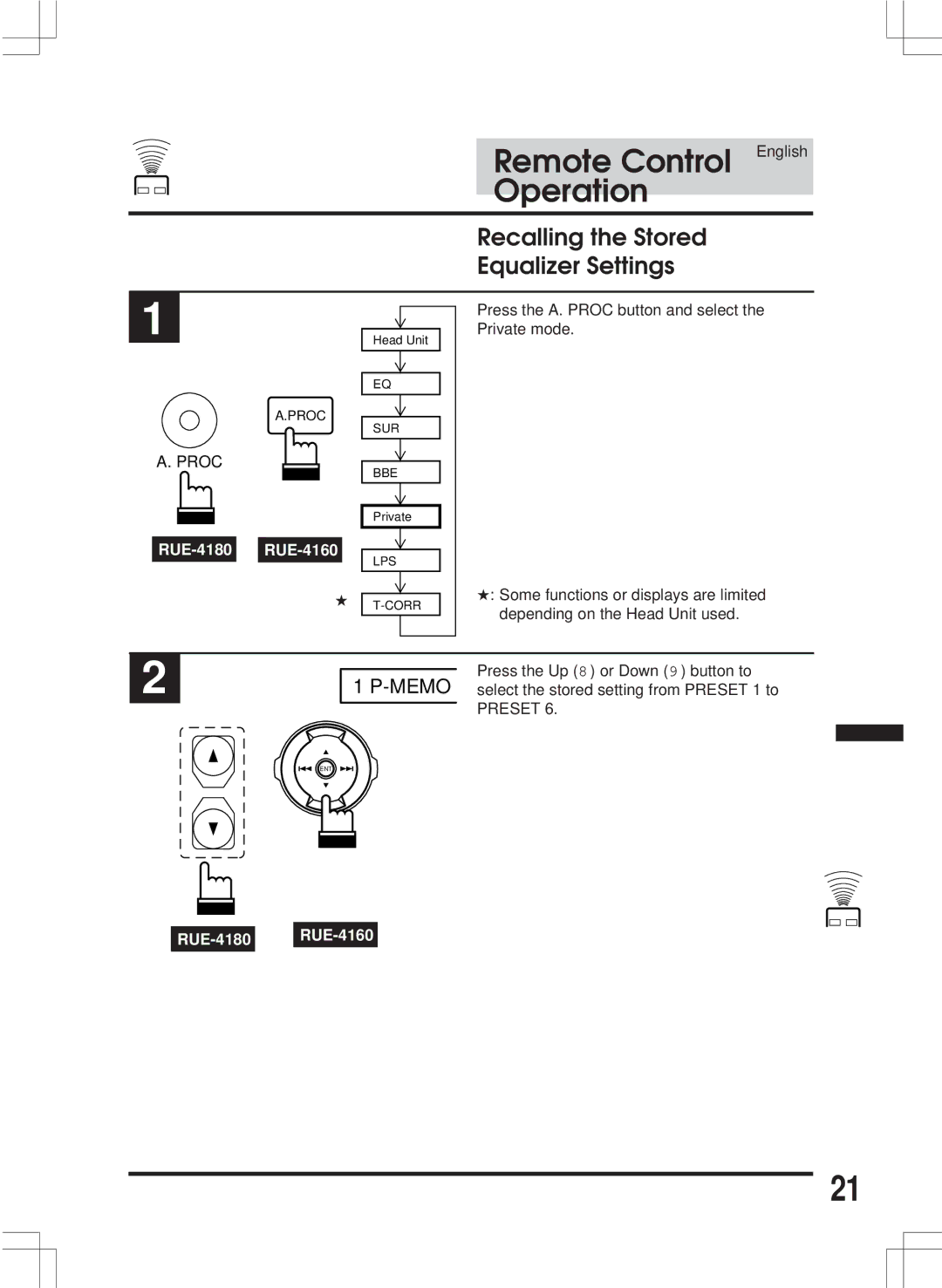 Alpine ERA-G311 owner manual Recalling the Stored Equalizer Settings 