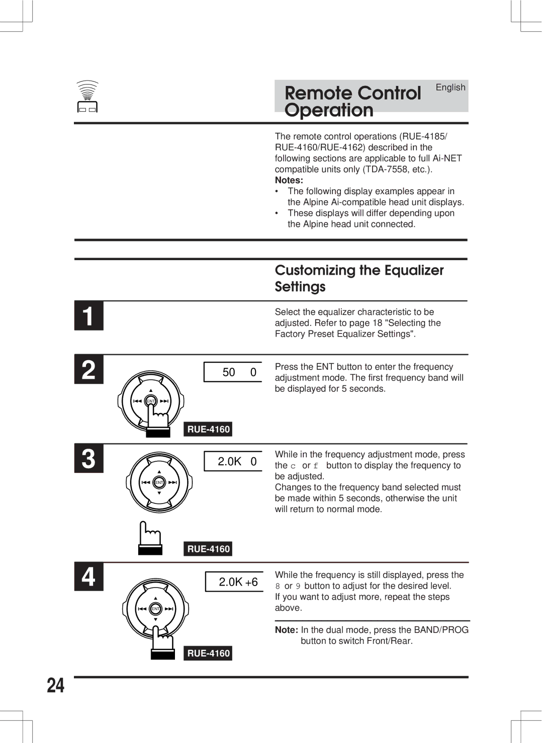 Alpine ERA-G311 owner manual Customizing the Equalizer Settings, 0K +6 