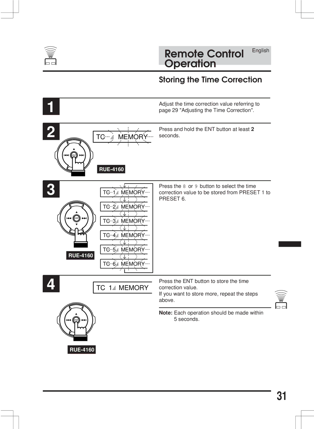 Alpine ERA-G311 owner manual Storing the Time Correction, TC Memory seconds 