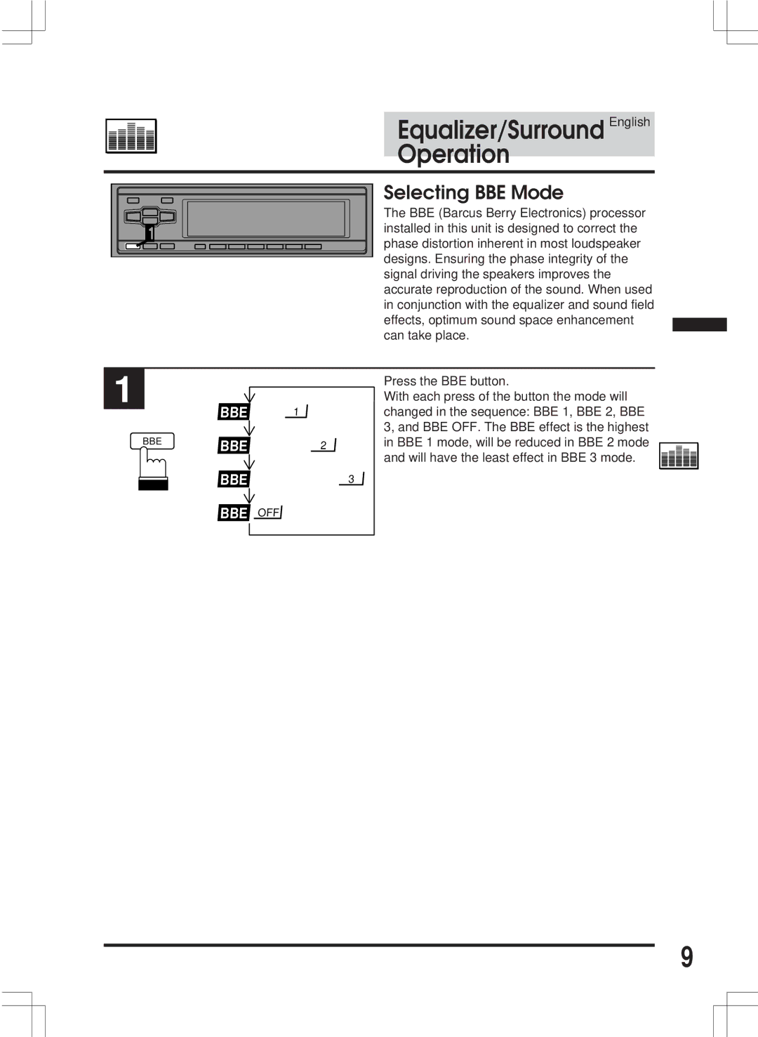 Alpine ERA-G311 owner manual Selecting BBE Mode, BBE BBE3 