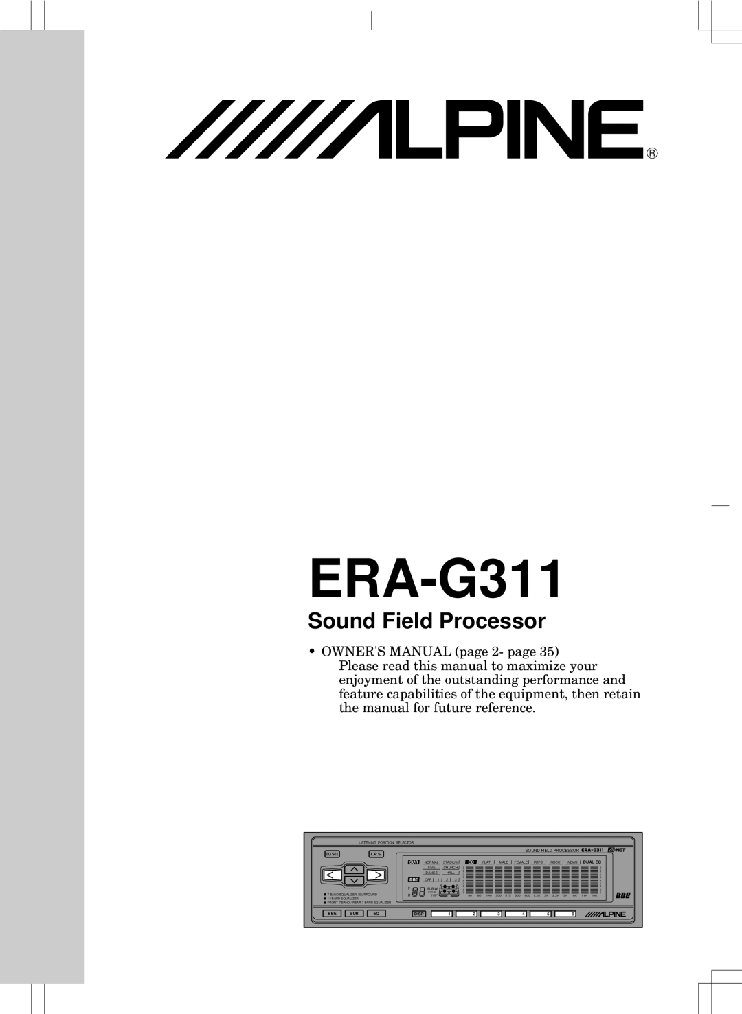 Alpine ERA-G311 owner manual Sound Field Processor, Eq Sel, L.P.S, Dual Eq, Disp 