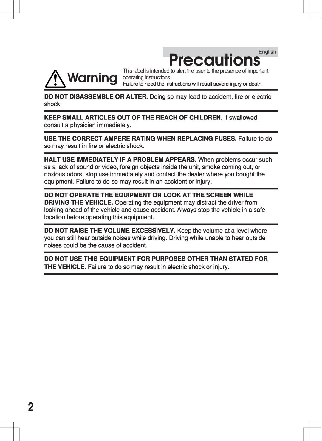 Alpine ERA-G311 owner manual Precautions 