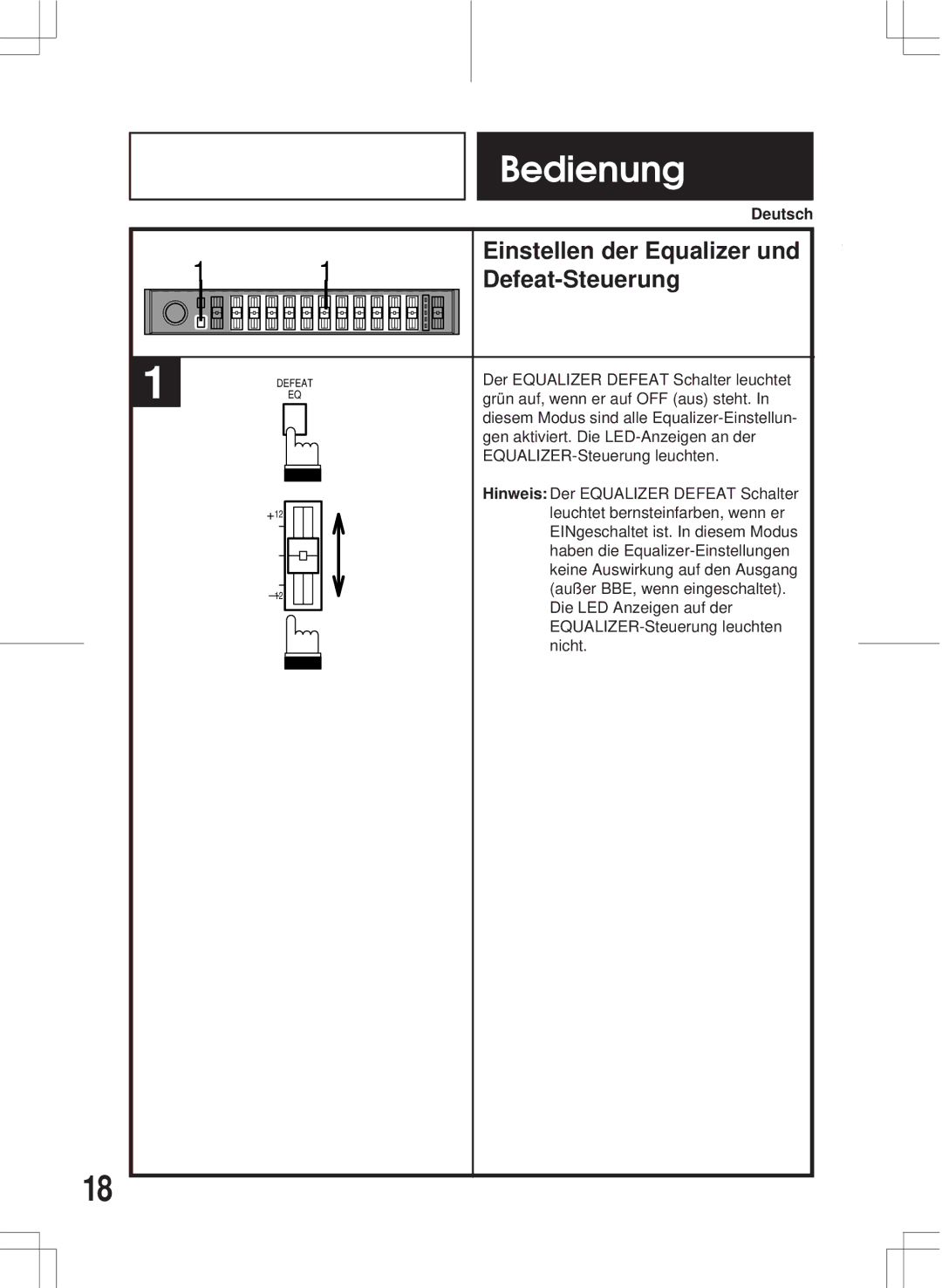 Alpine ERE-G180 owner manual Einstellen der Equalizer und, Defeat-Steuerung 