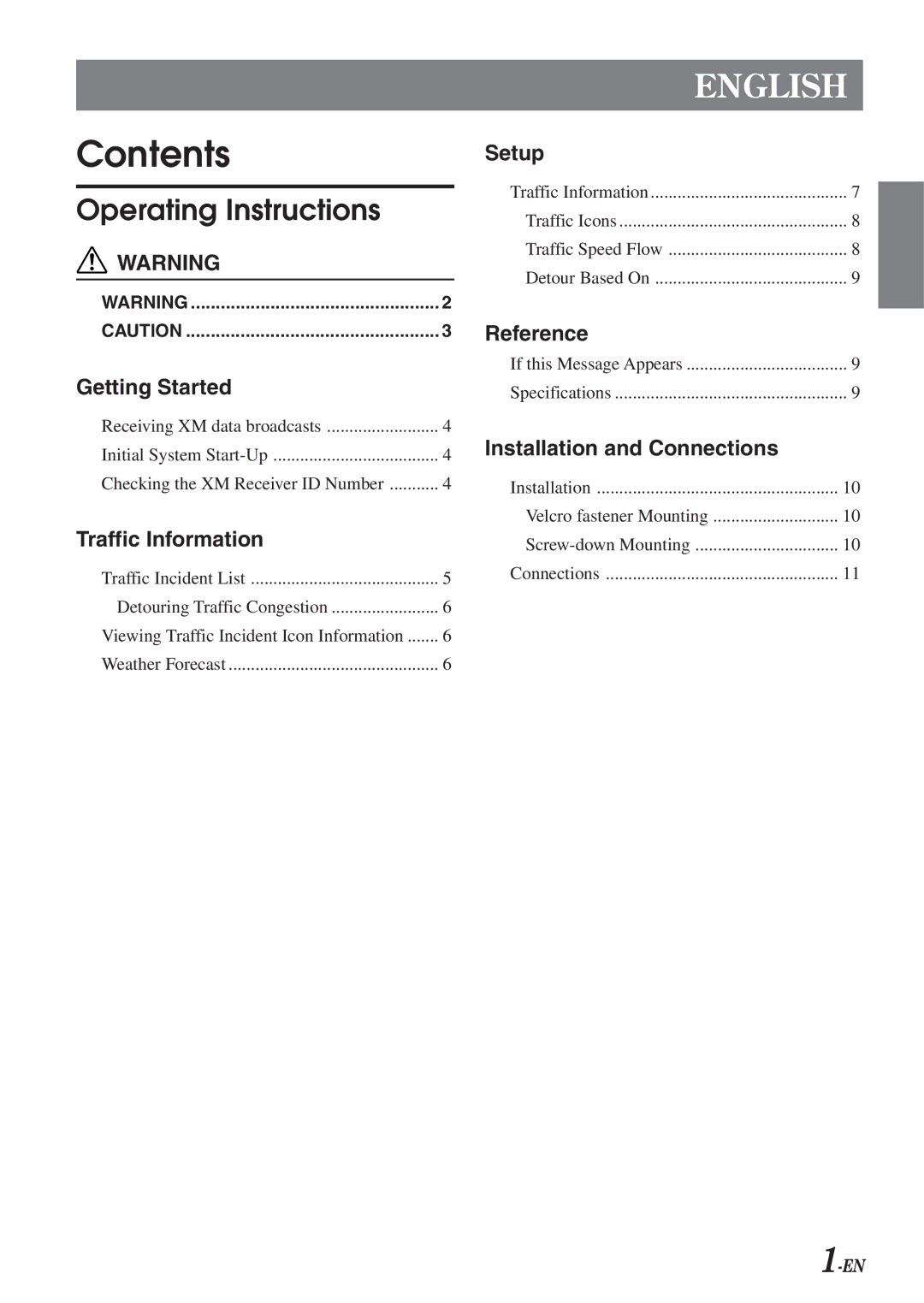 Alpine HCE-100XM owner manual Contents 