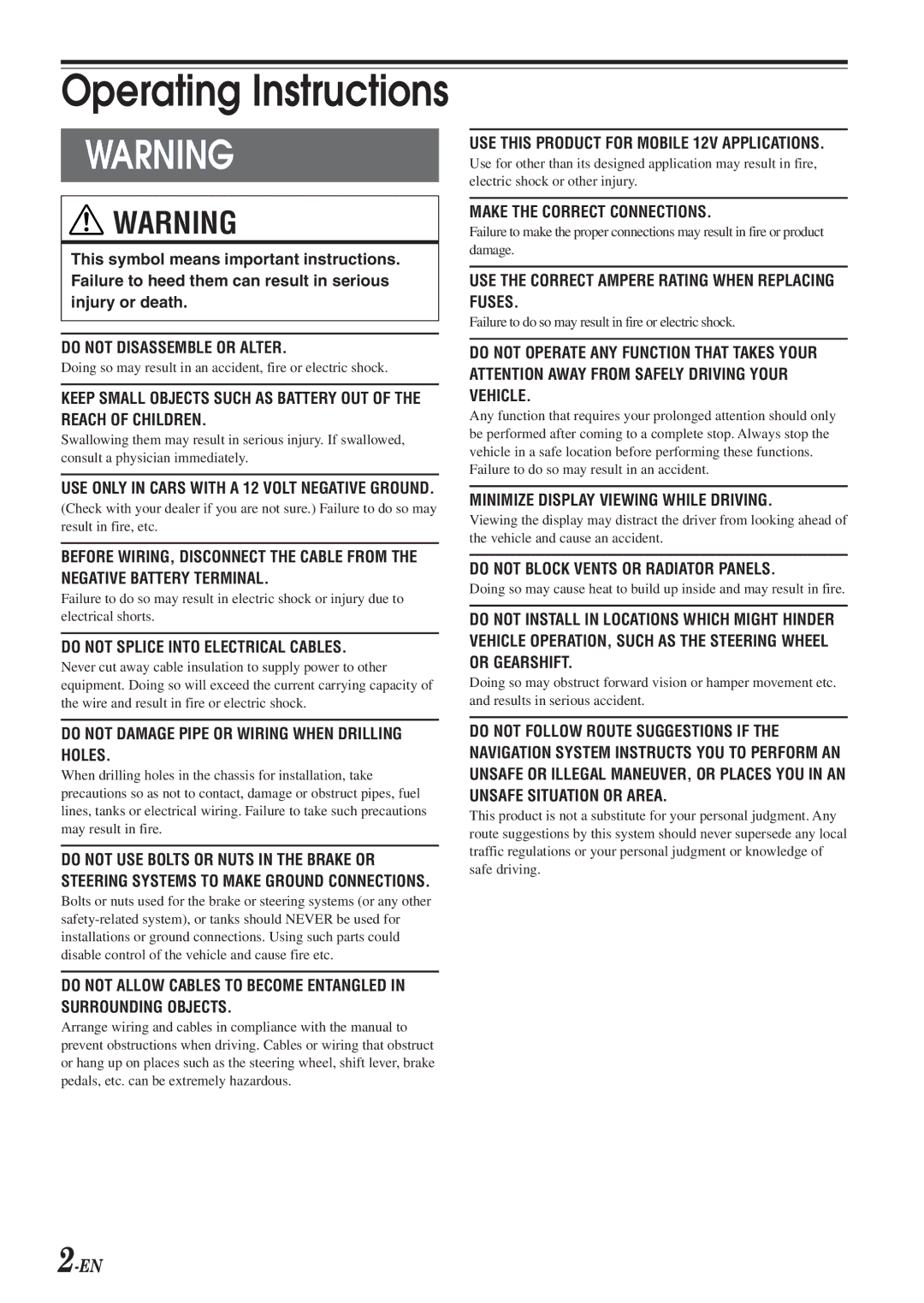 Alpine HCE-100XM owner manual Operating Instructions 