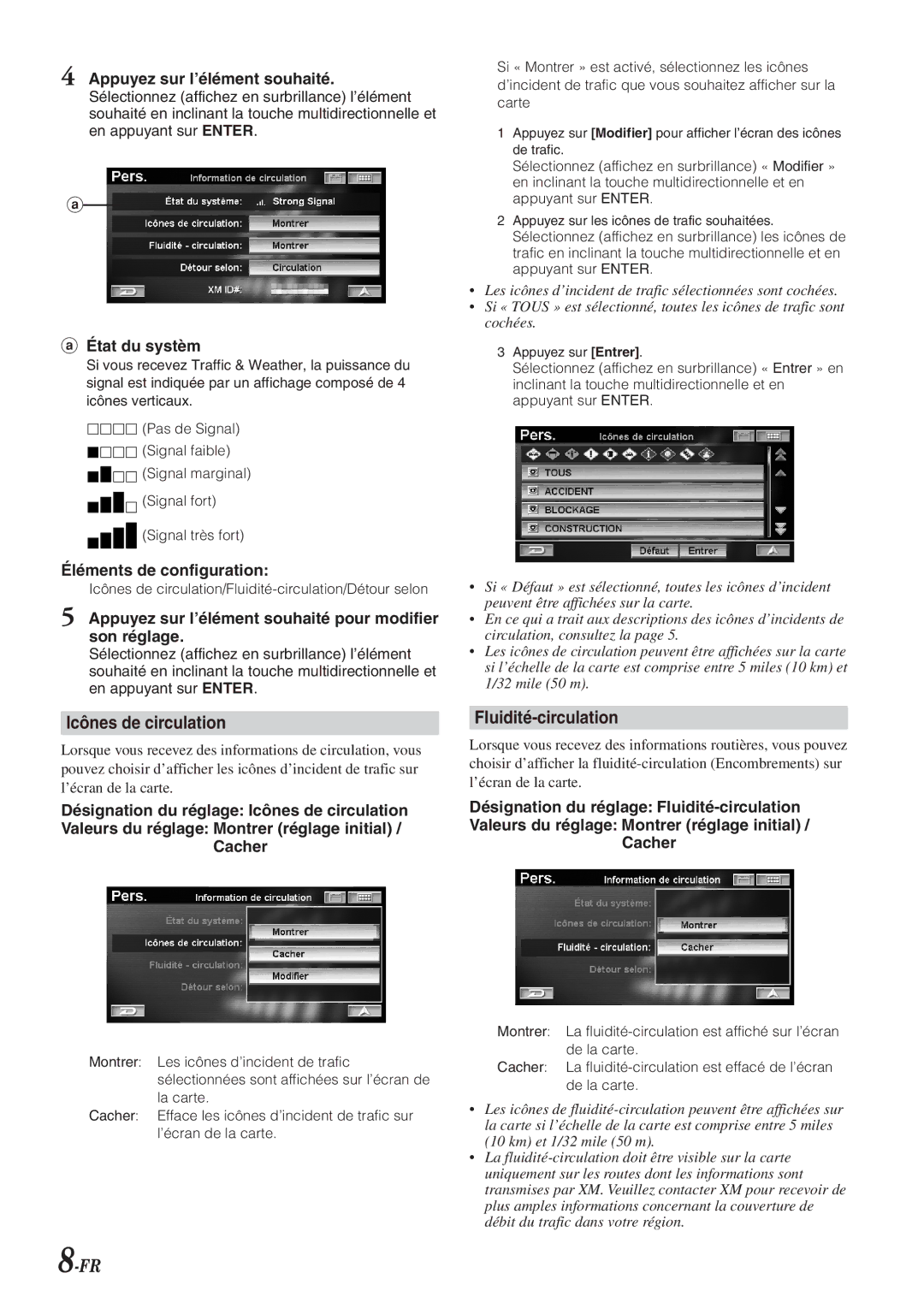 Alpine HCE-100XM owner manual Icônes de circulation 