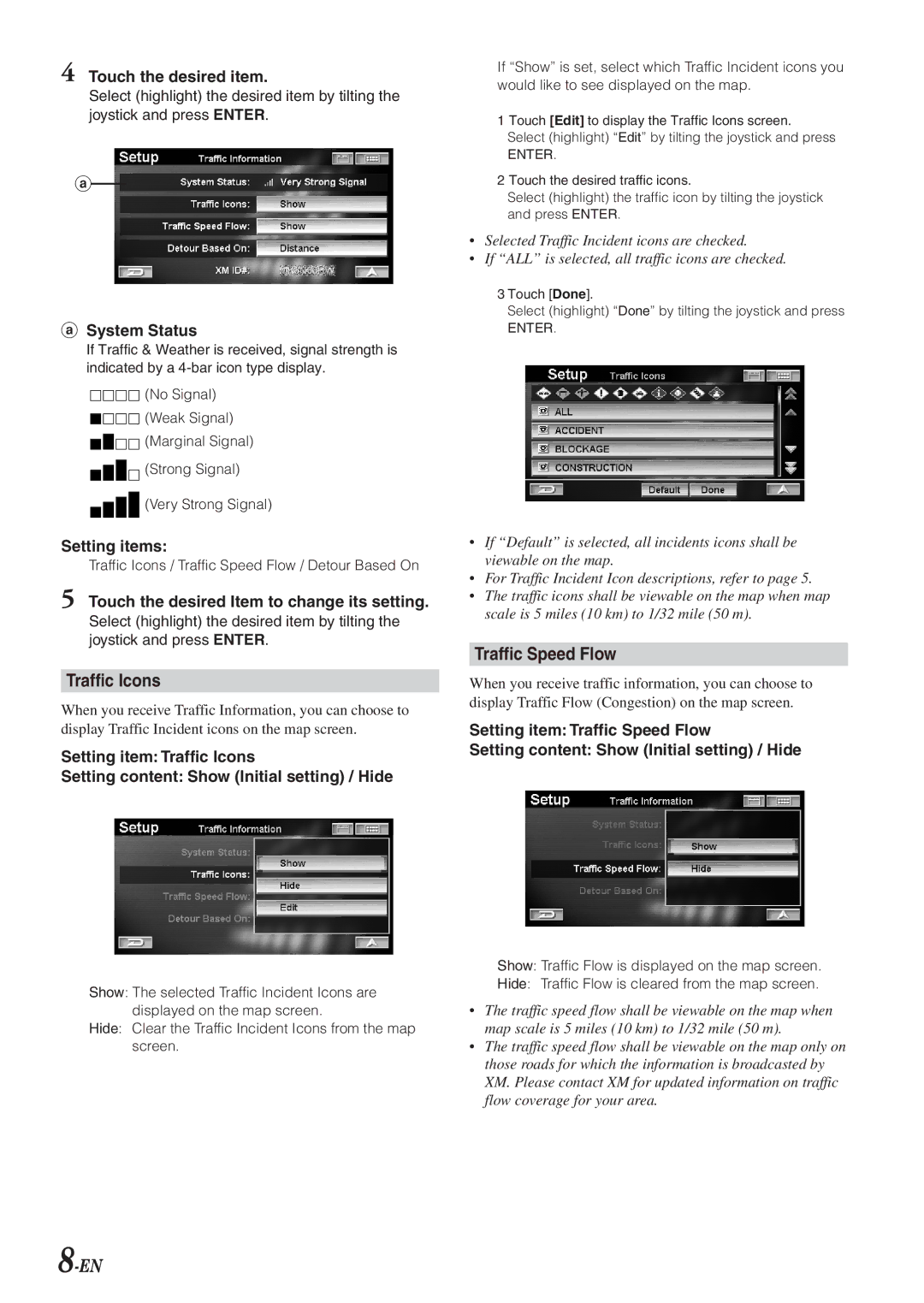 Alpine HCE-100XM owner manual Traffic Icons, Traffic Speed Flow 