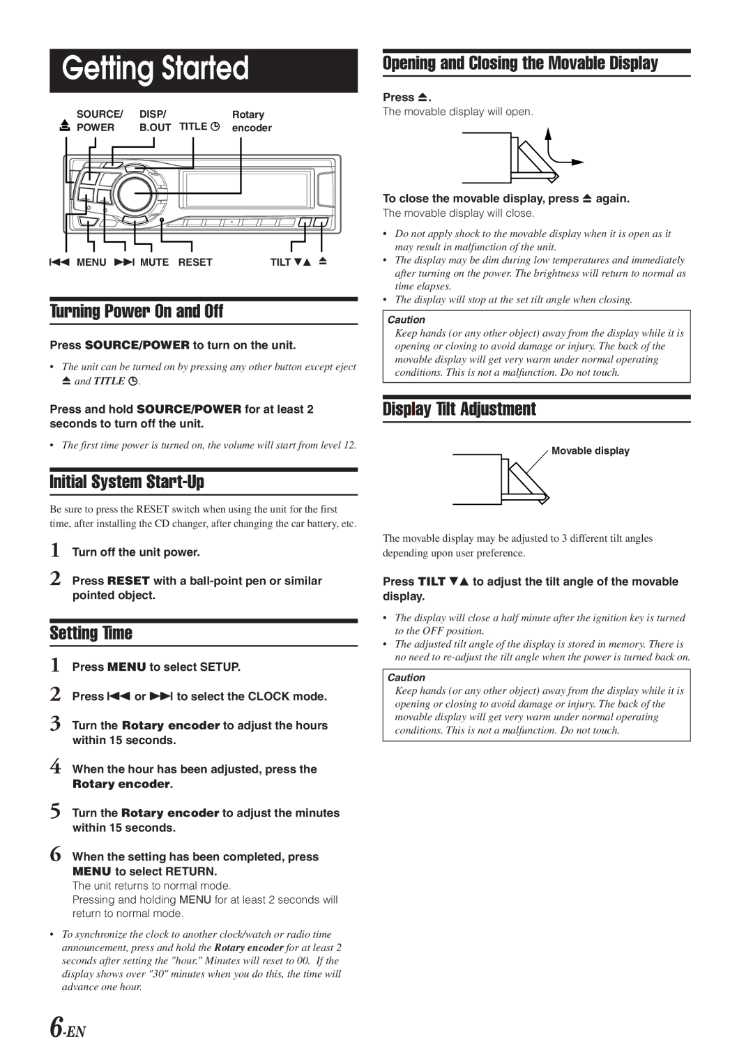 Alpine HDA-5460 operating instructions Getting Started 