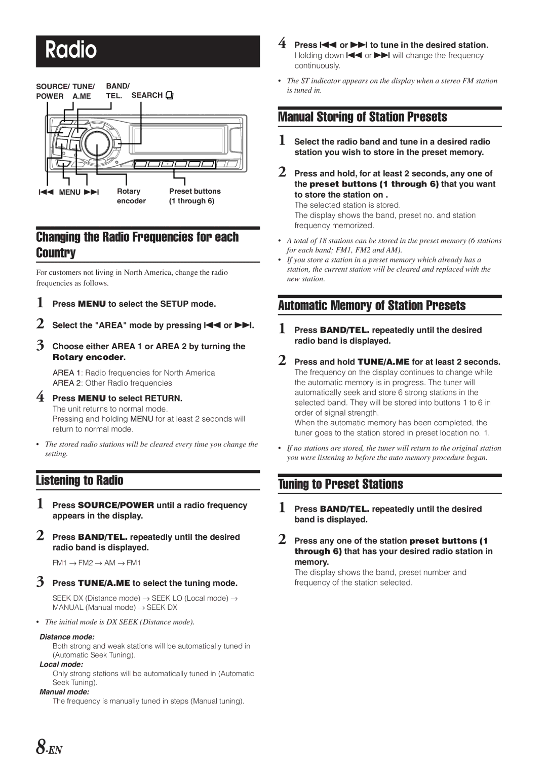 Alpine HDA-5460 operating instructions Radio 