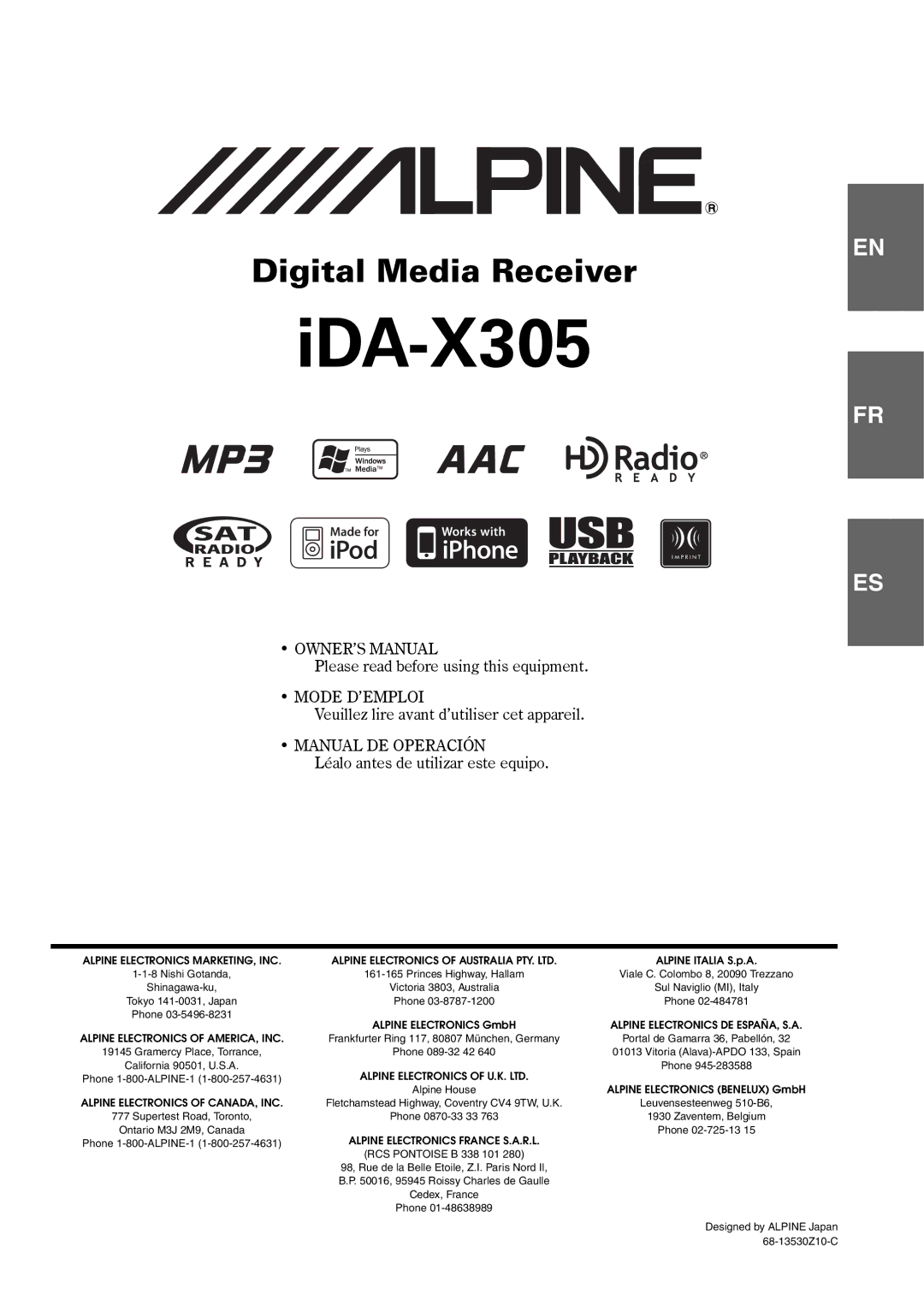 Alpine iDA-305 owner manual IDA-X305 