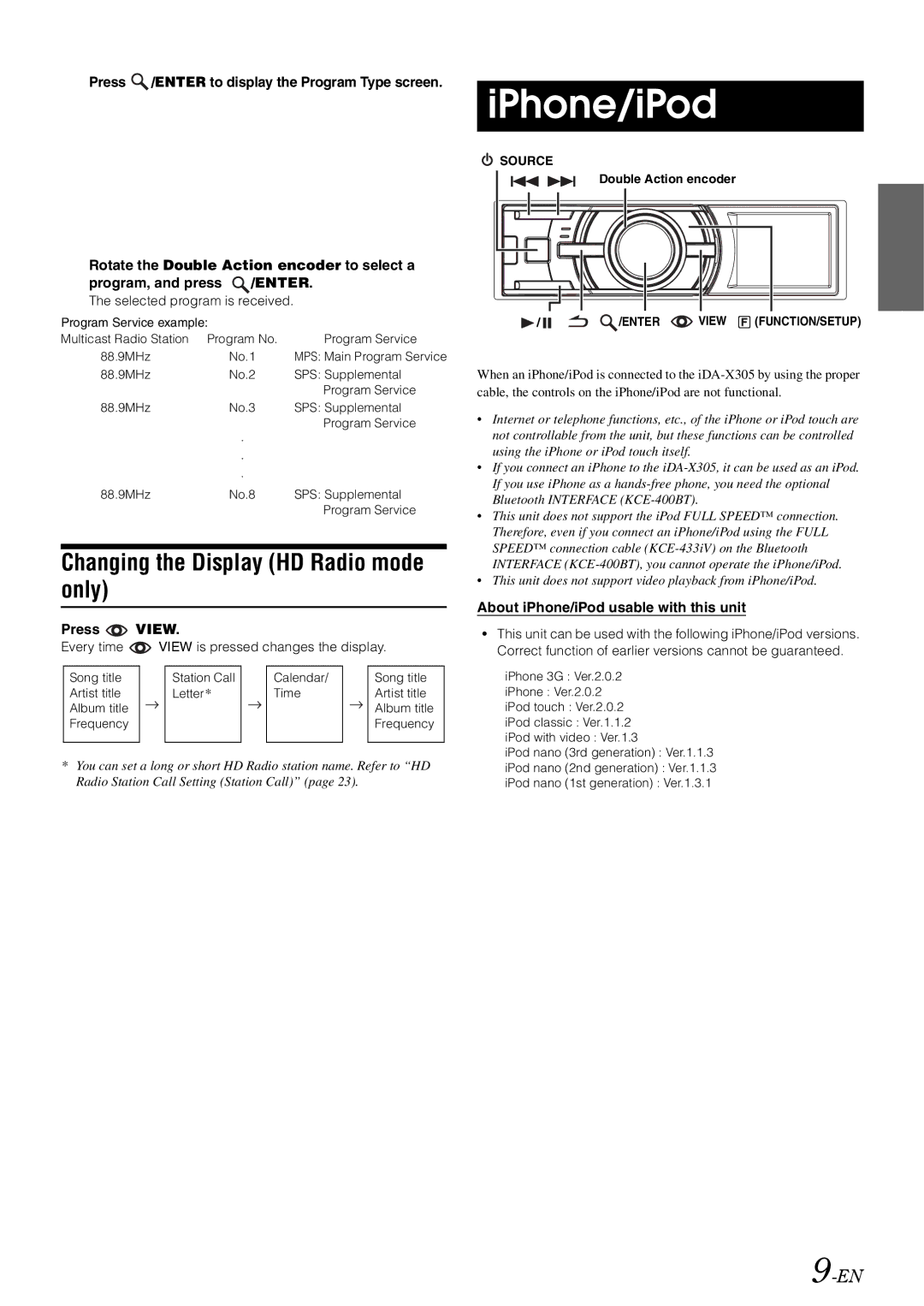 Alpine iDA-305 owner manual IPhone/iPod, Changing the Display HD Radio mode only, About iPhone/iPod usable with this unit 