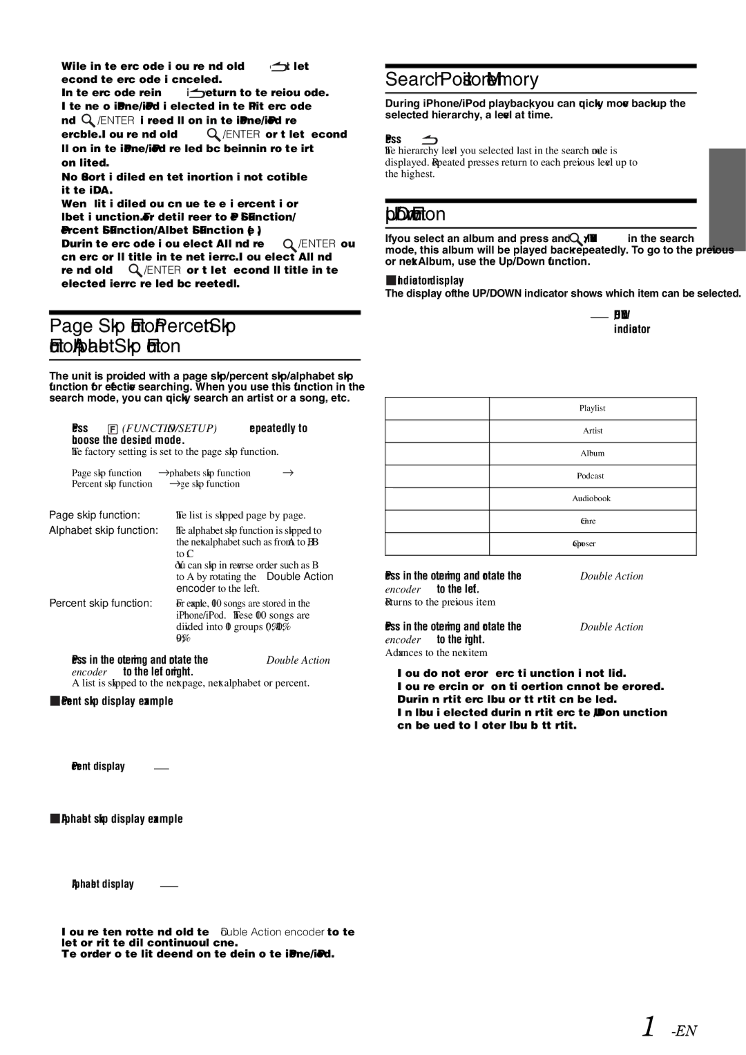 Alpine iDA-305 Search Position Memory, Up/Down Function, Skip Function/Percent Skip Function/Alphabet Skip Function, 11-EN 