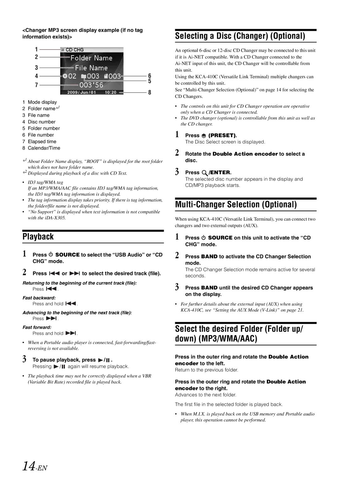 Alpine iDA-305 owner manual Selecting a Disc Changer Optional, Multi-Changer Selection Optional, 14-EN 